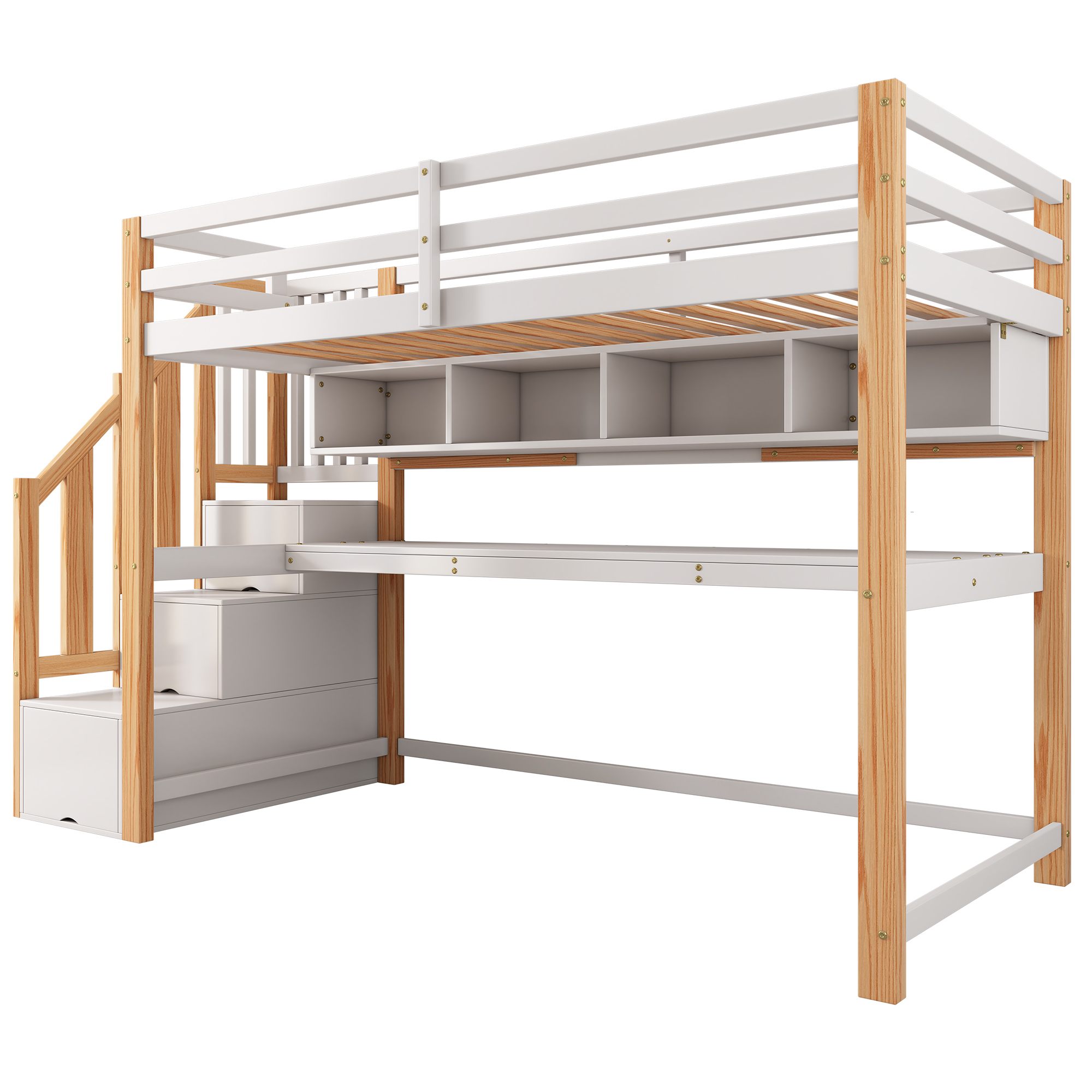Lit enfant, 252 x 95 x 165 cm, bois massif, blanc - vue 7