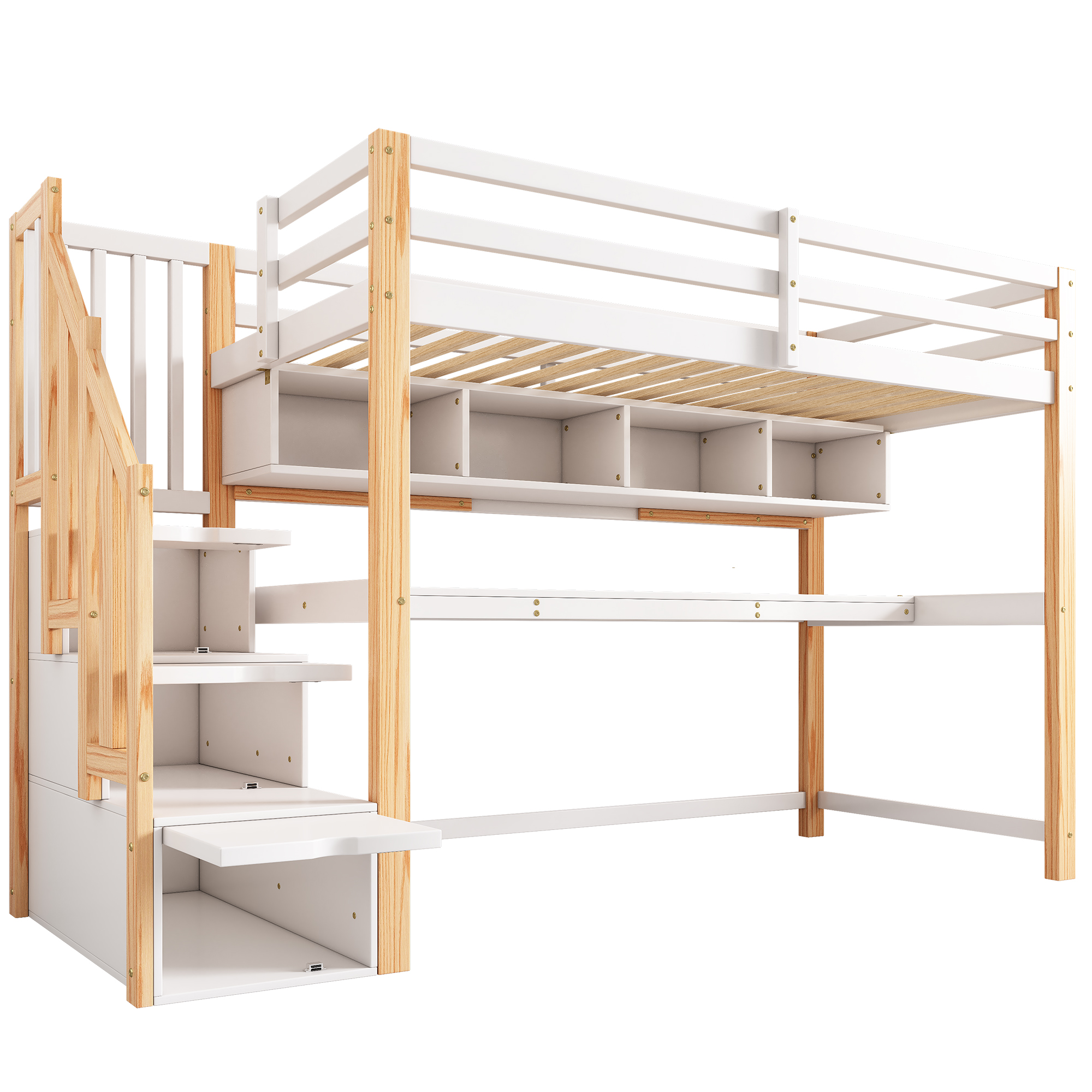 Lit enfant, 252 x 95 x 165 cm, bois massif, blanc - vue 6