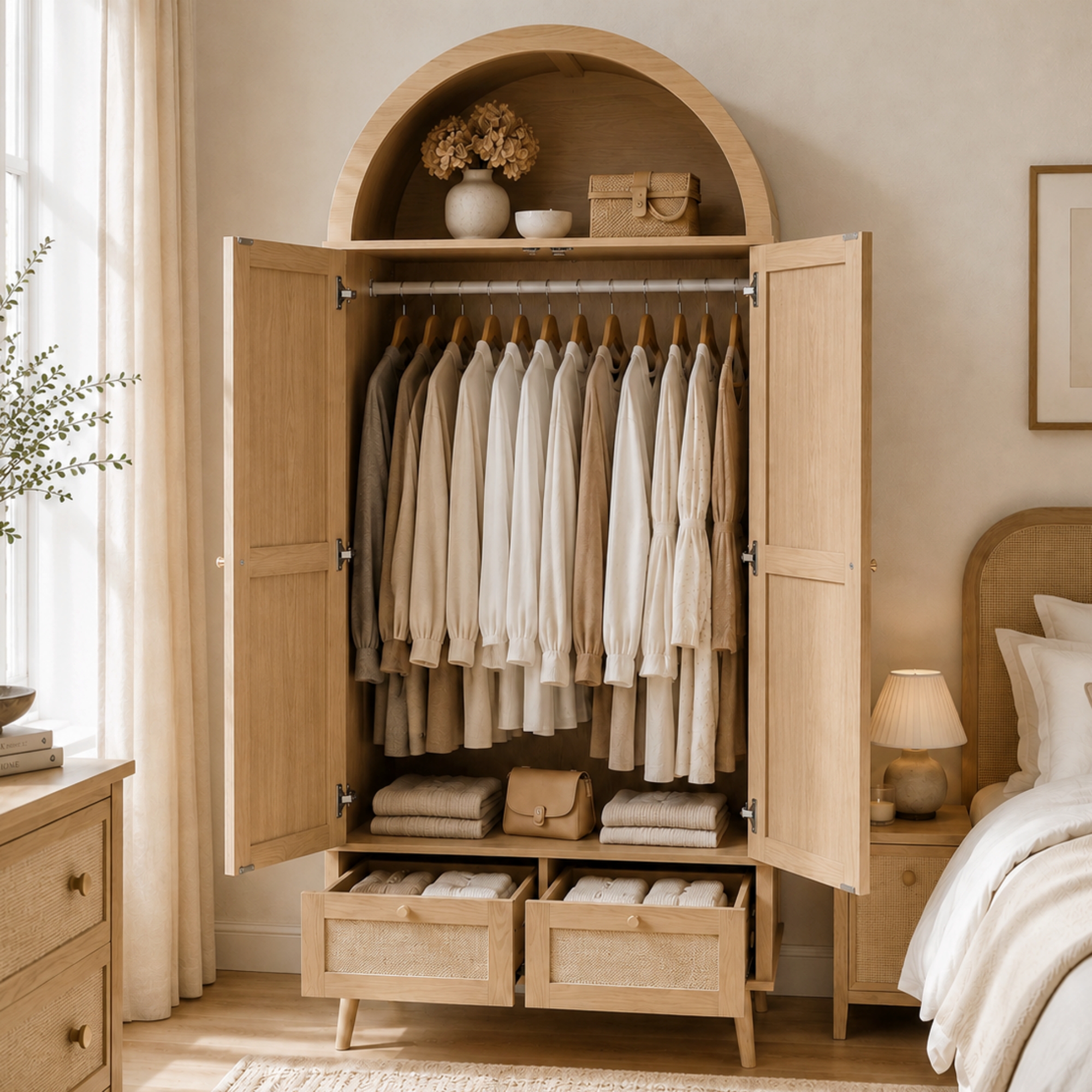 Détails de l'armoire avec façade imitation rotin