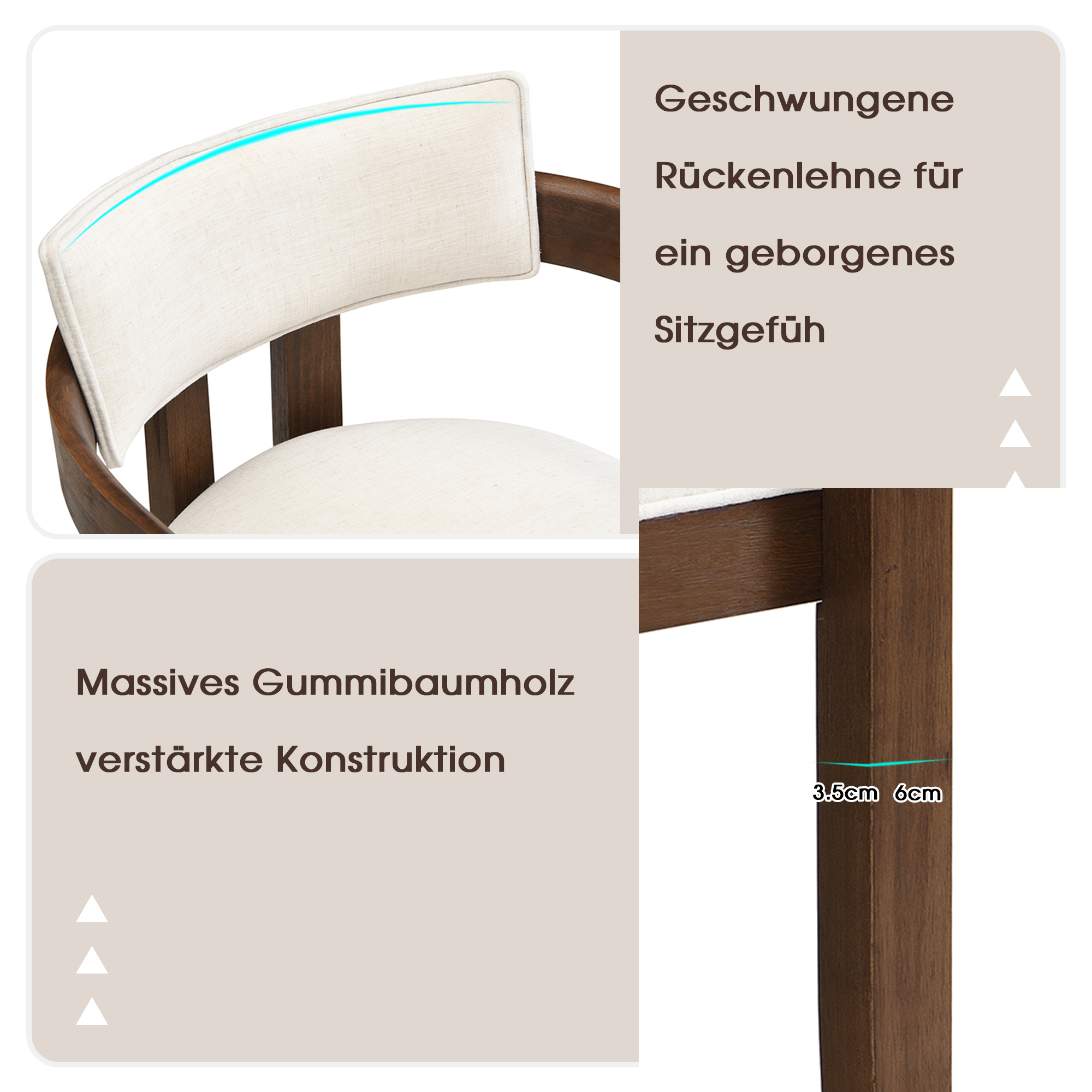 Chaise avec accoudoirs en bois massif, tissu lin naturel, design classique élégant, pour salle à manger et salon, confort supérieur, durabilité, style intemporel, facile montage, stabilité, utilisation polyvalente - image 8