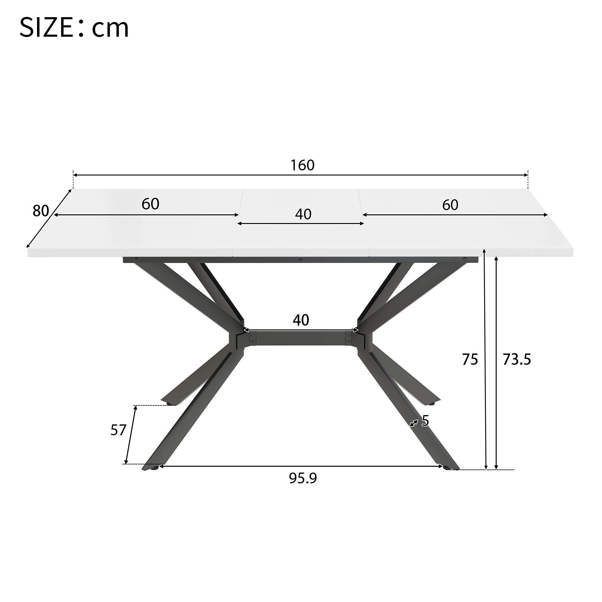 Table à manger, 160 x 80 x 75 cm, métal et MDF, noir - vue 1