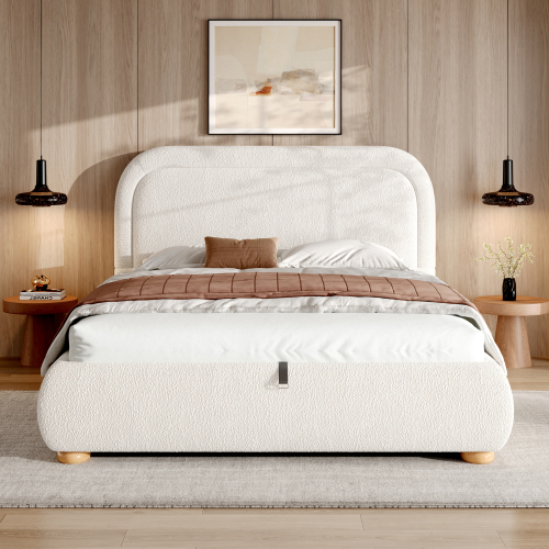 Tête de lit arrondie en tissu bouclé blanc