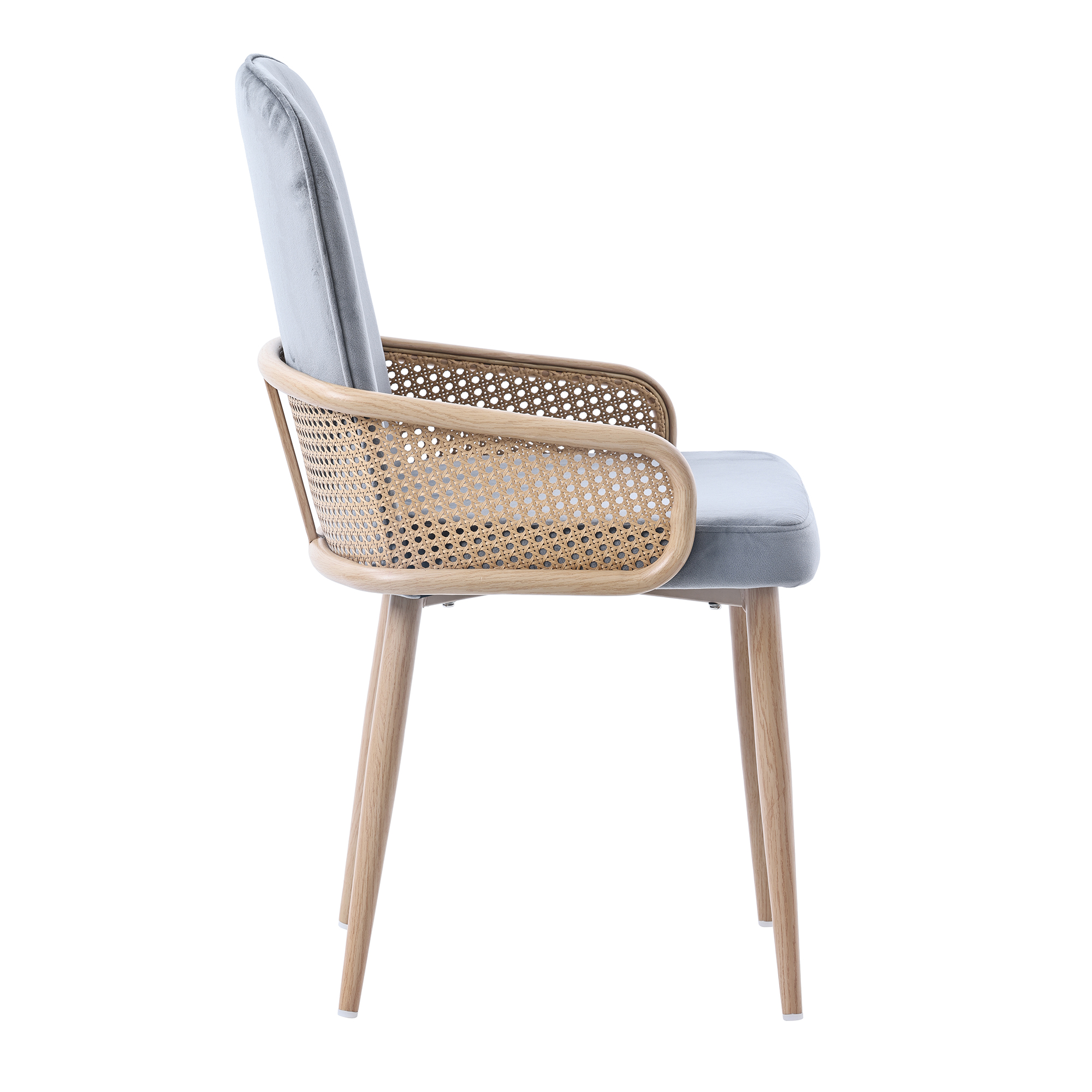 Chaise de salle à manger, lot de 6, détails en rotin, métal et velours, gris - vue 5