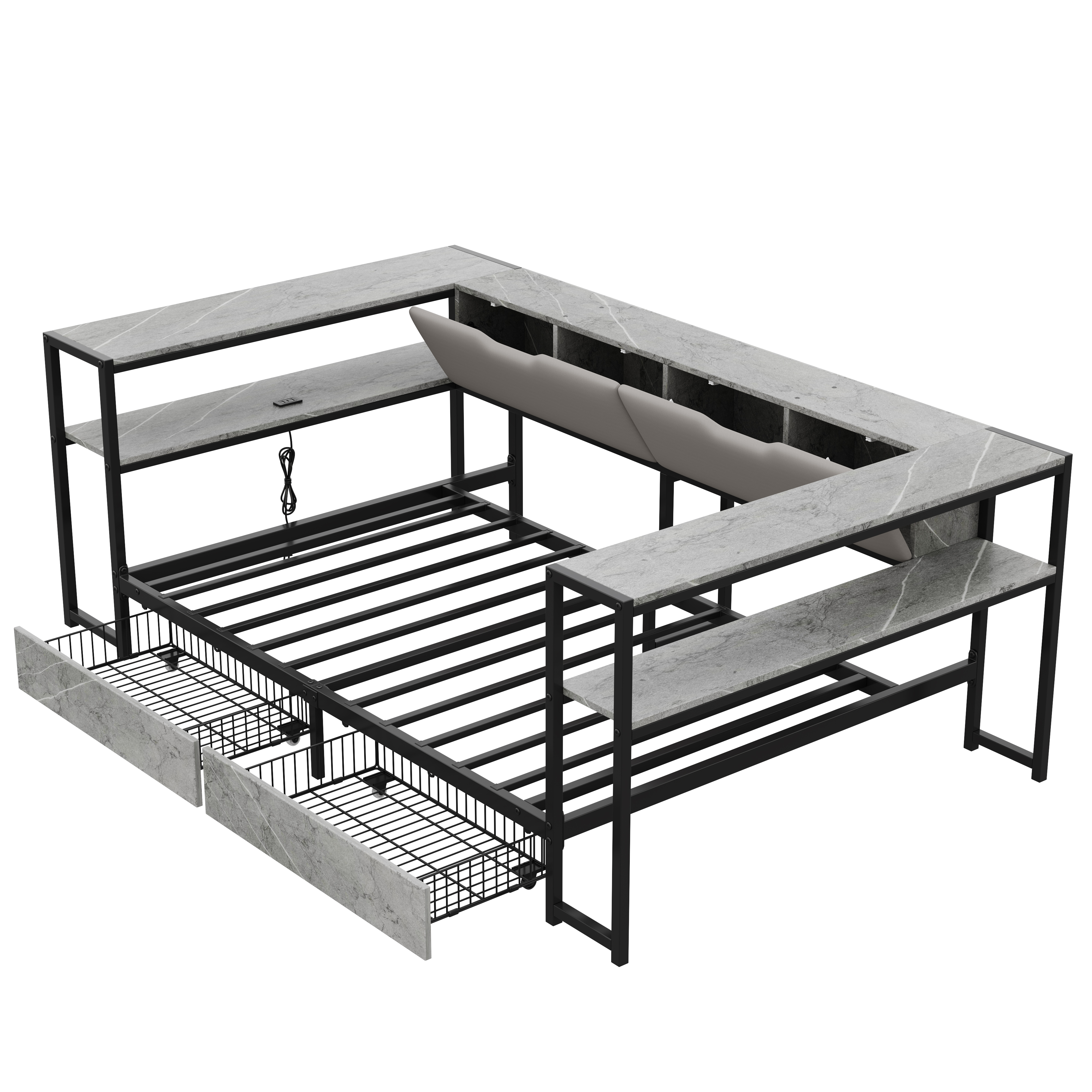 Lit jour confortable rangements gris