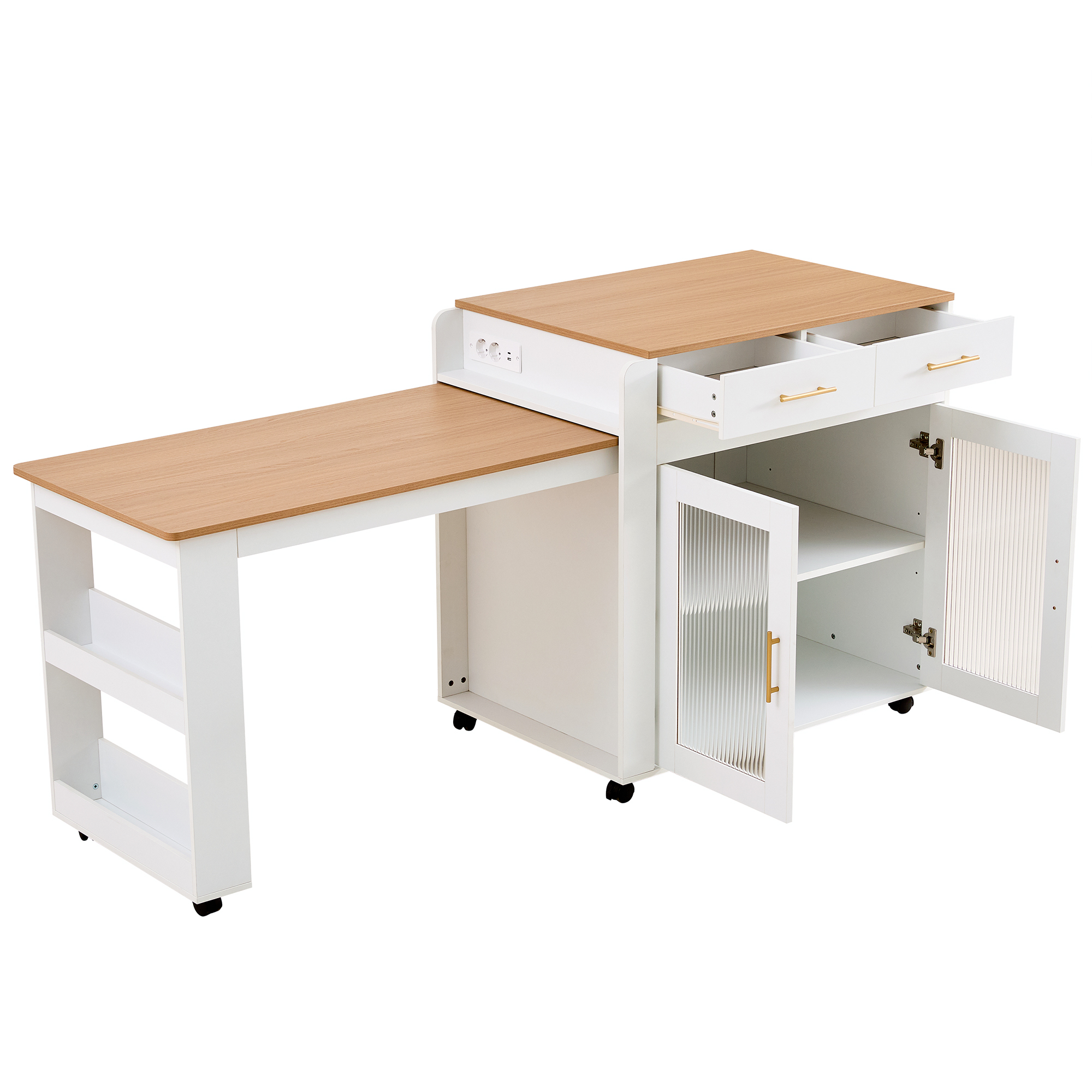 Îlot de cuisine, ports USB, 177 x 60 x 89,5 cm, panneaux de particules, blanc - vue 5