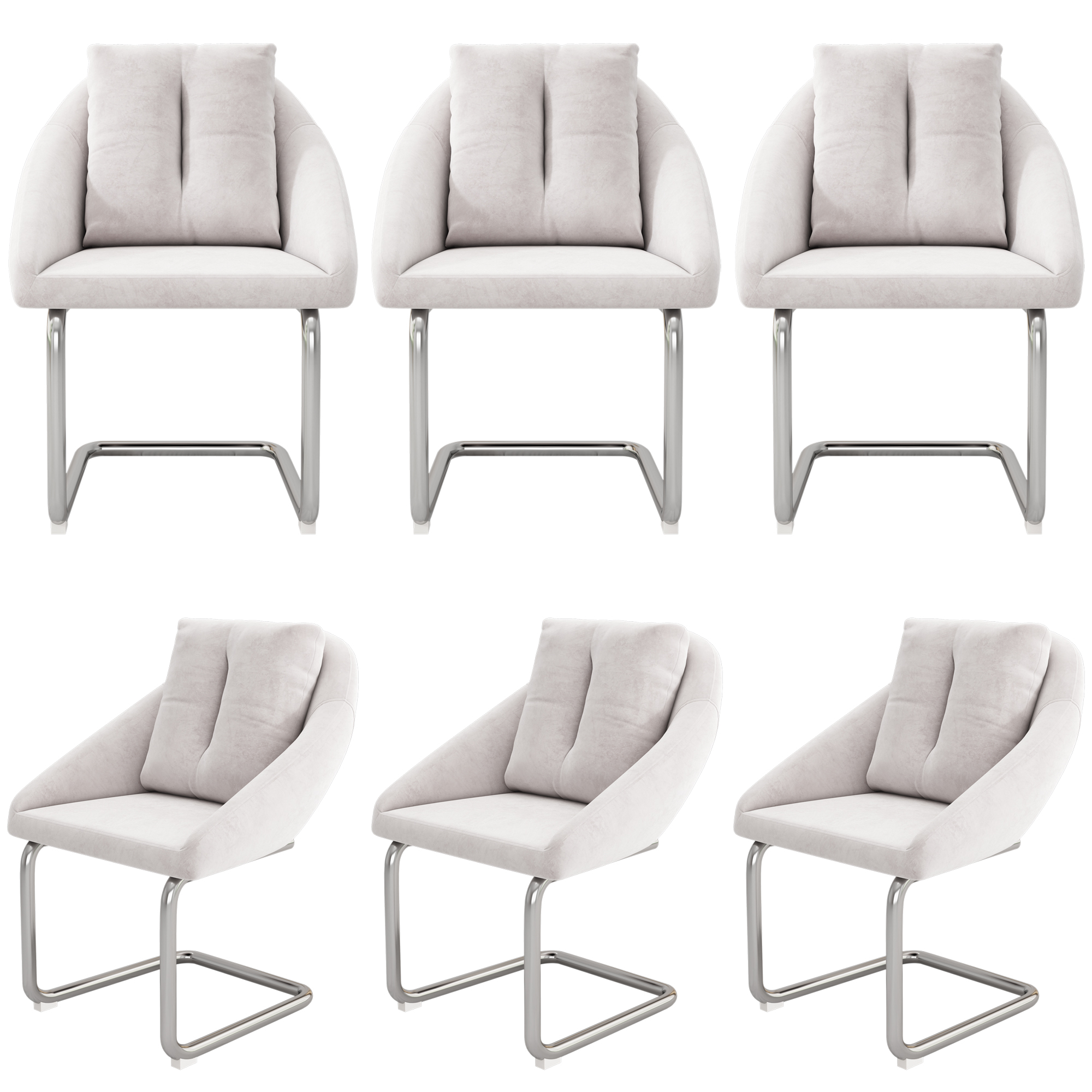 Chaise de salle à manger, lot de 6, velours, beige - vue 1