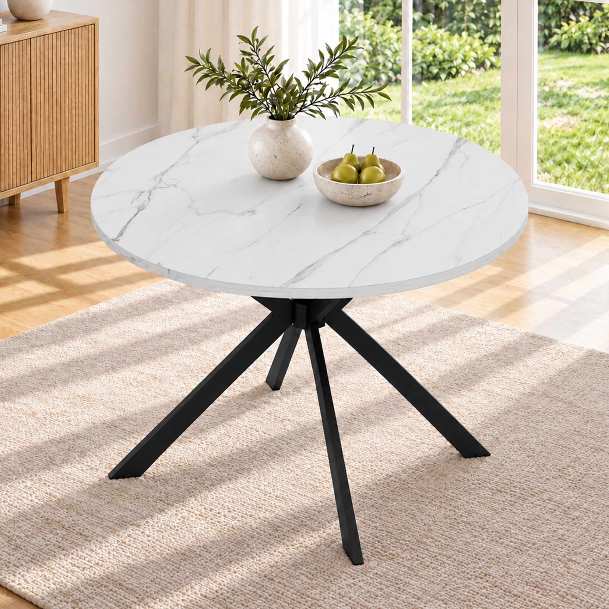 Table blanche en configuration ronde