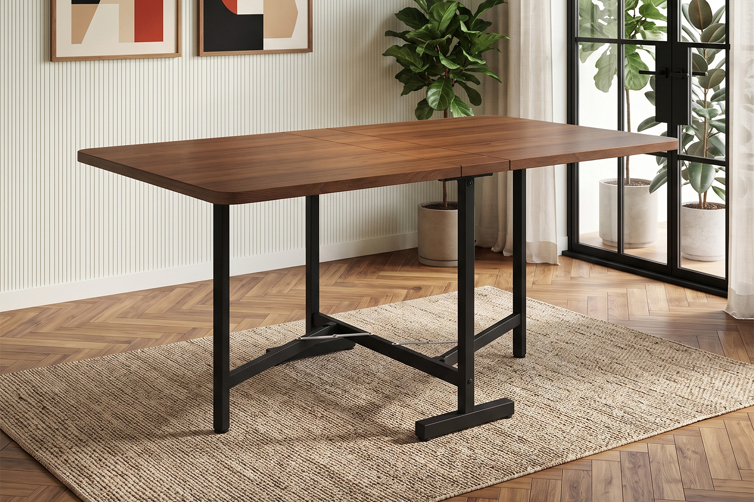 Détails de la table extensible effet noyer