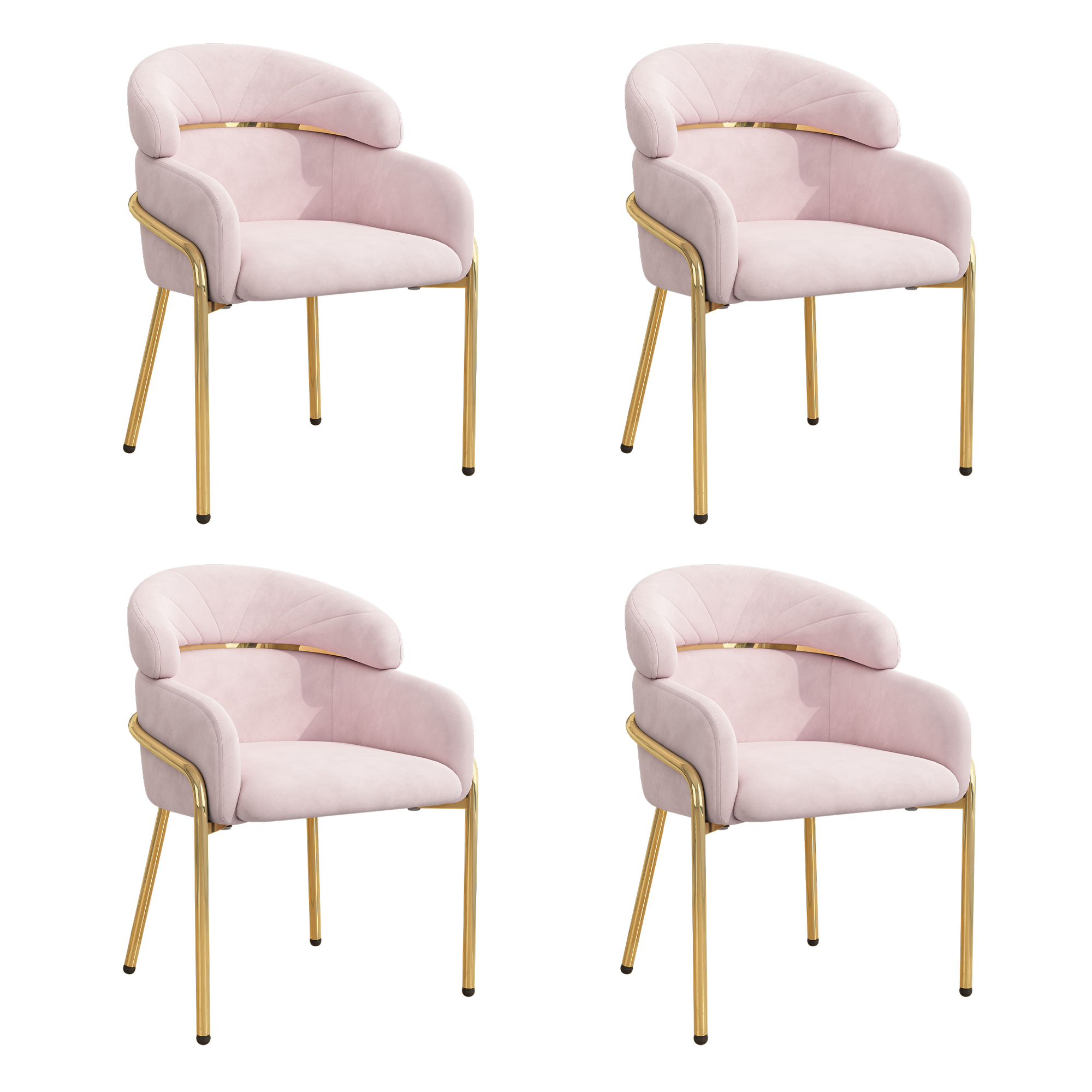 Chaise de salle à manger, 1 pièce, 56,9 x 54,5 x 79 cm, métal et velours, rose - vue 1