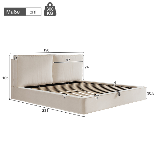 Dimensions du lit coffre capitonné beige 180x200 cm