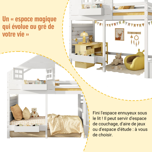 Forme cabane avec fenêtre du lit mezzanine enfant