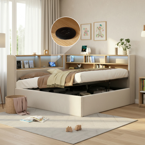 Ports USB et USB-C intégrés au lit coffre rembourré