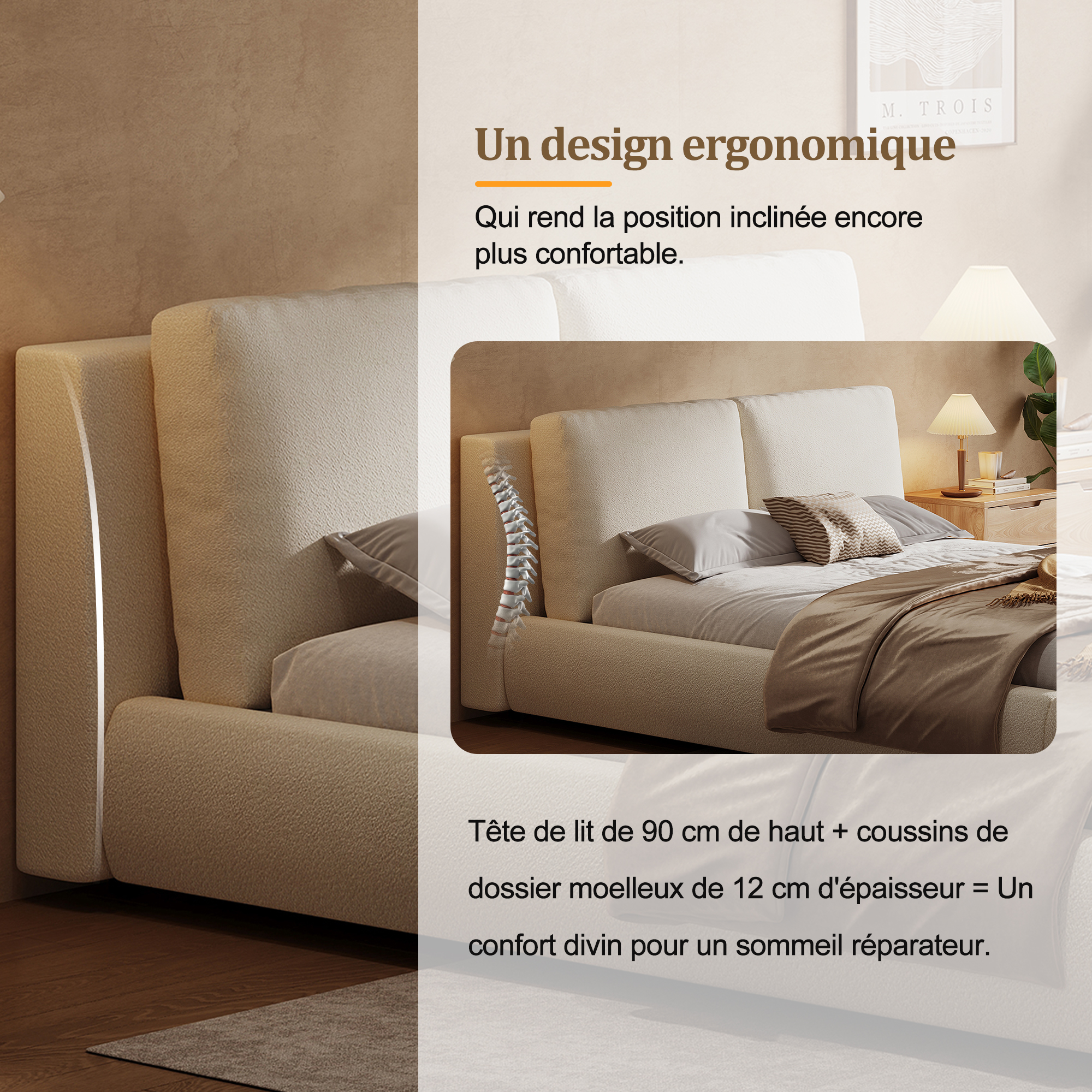 Tête de lit ergonomique bouclé