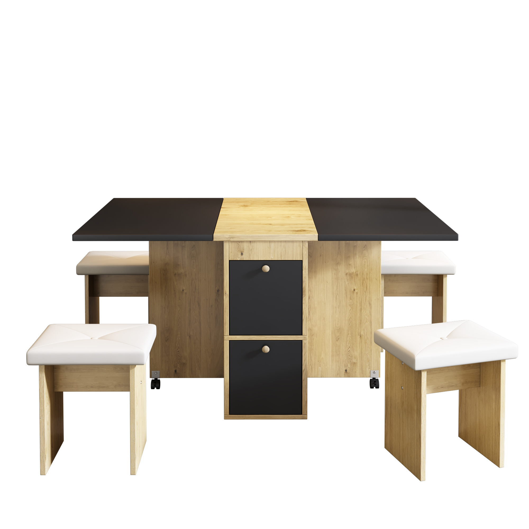 Ensemble table et chaises, 5 pièces, 1 table + 4 chaises, extensible, pliable, 120 x 80 x 75 cm, panneaux de particules, noir - vue 6