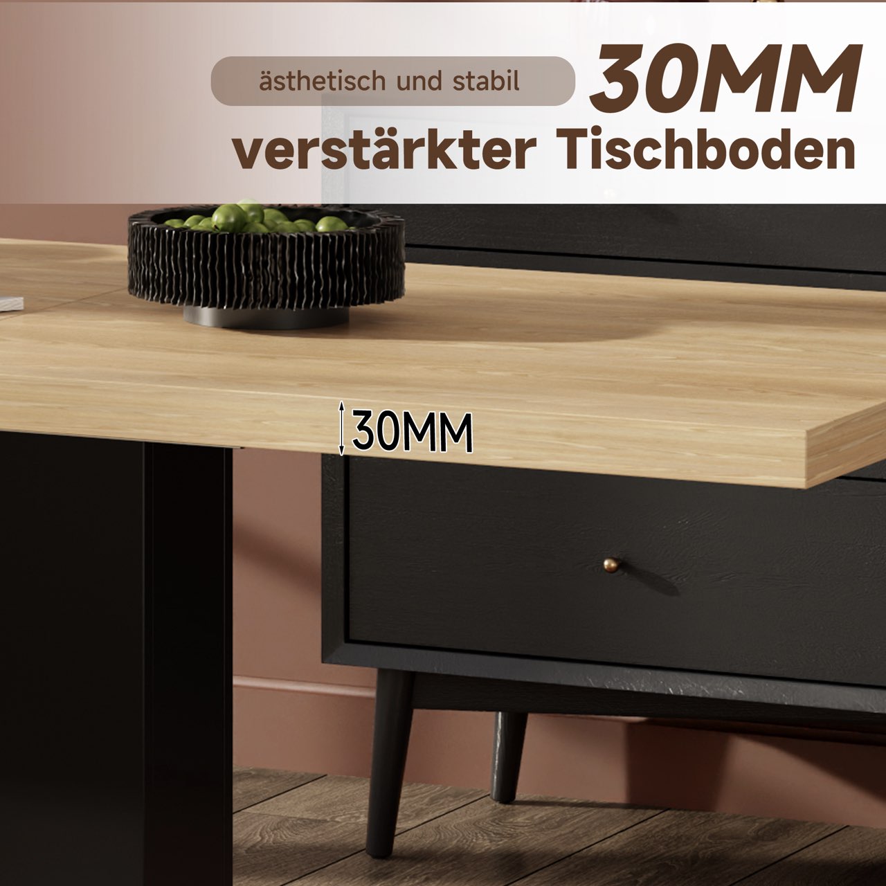 Table à manger extensible 140–180 cm avec plateau 30 mm et piètement double colonne - vue 5