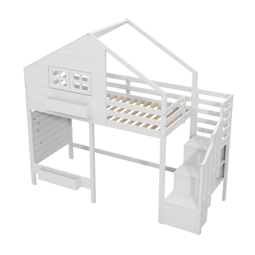 Structure blanche du lit mezzanine cabane avec escalier