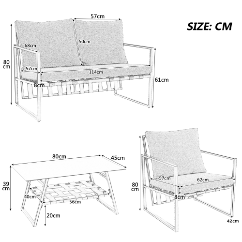 Schéma dimensions canapé