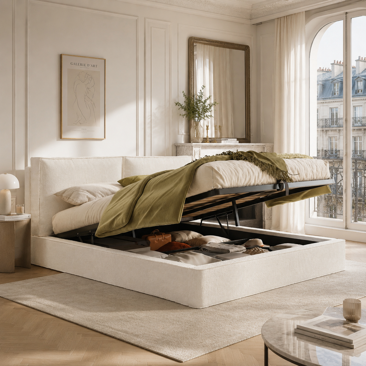 Lit rembourré beige