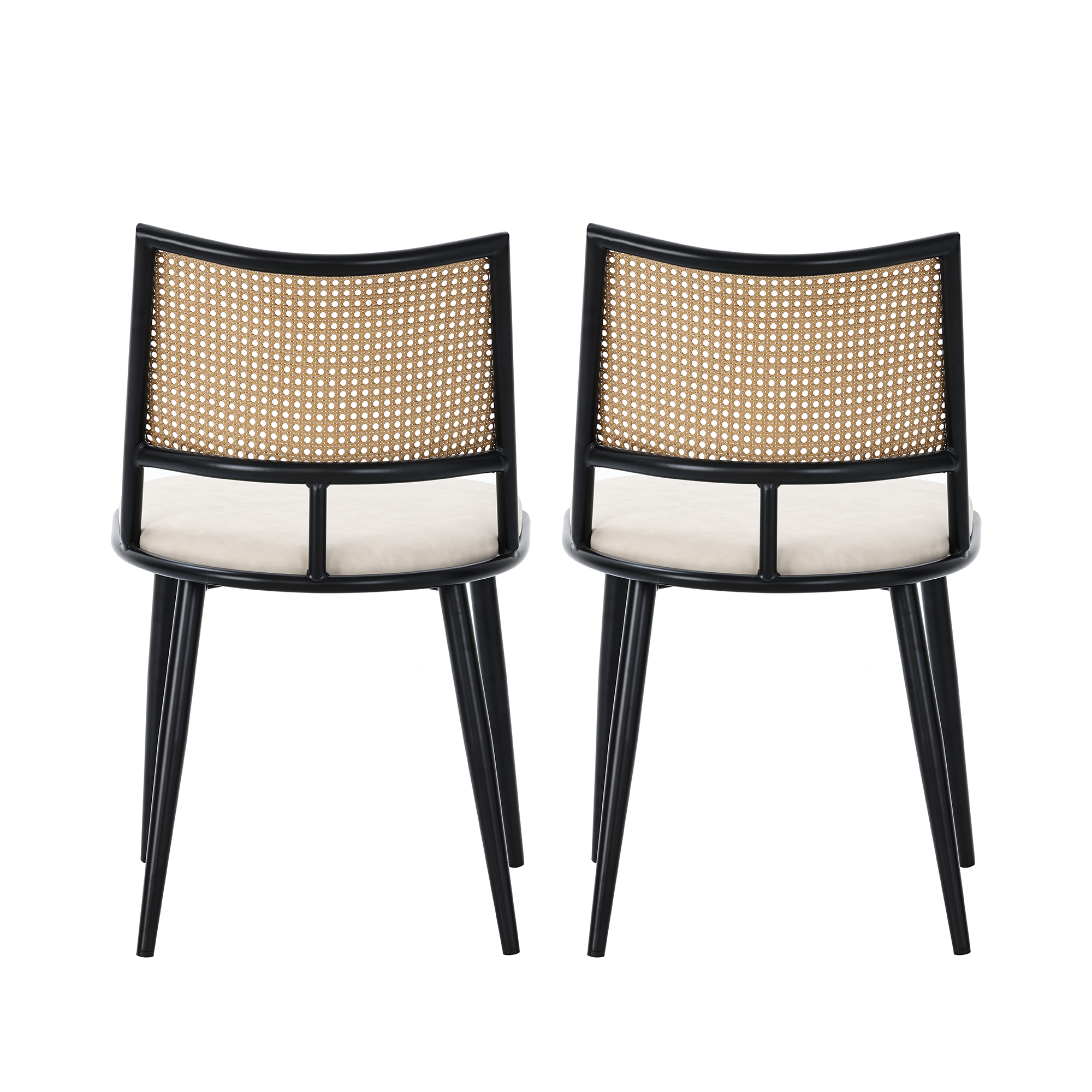 Chaise de salle à manger, lot de 4, détails en rotin, noir - vue 1