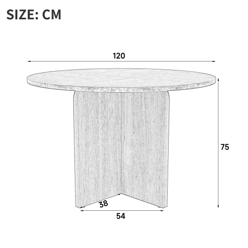 Dimensions de la table ronde 120x120x75 cm aspect chêne