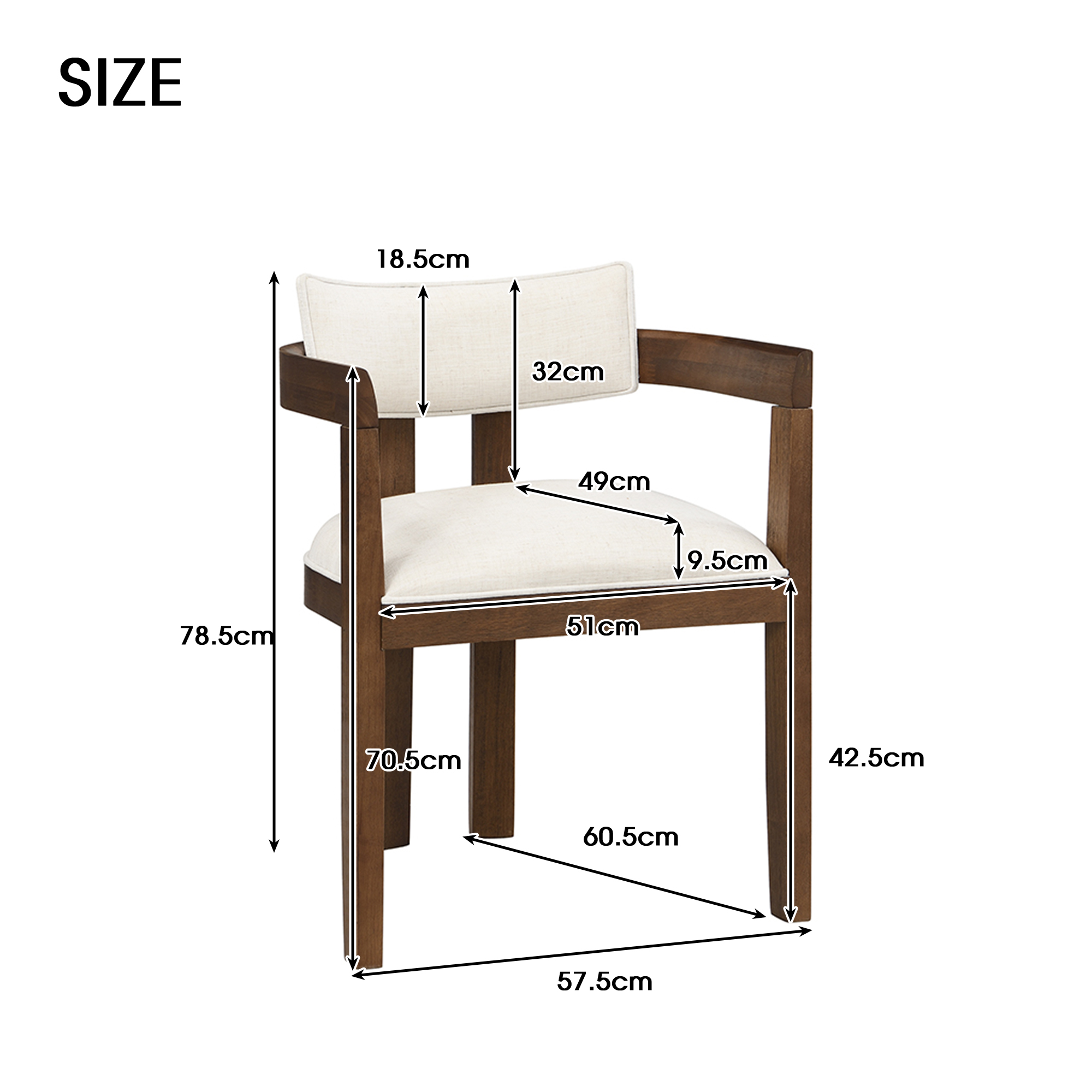 Chaise avec accoudoirs en bois massif, tissu lin naturel, design classique élégant, pour salle à manger et salon, confort supérieur, durabilité, style intemporel, facile montage, stabilité, utilisation polyvalente - image 5