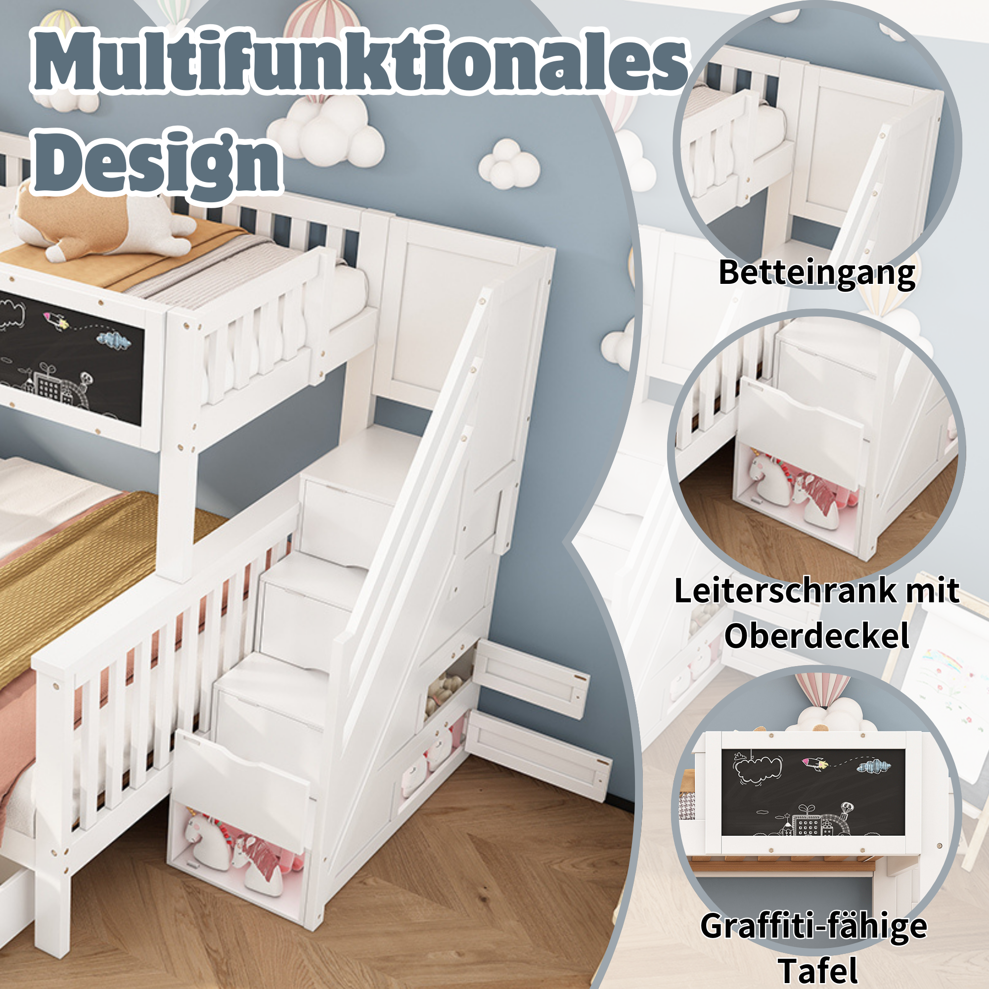 Kinder-Etagenbett, Doppelbett, multifunktionales K