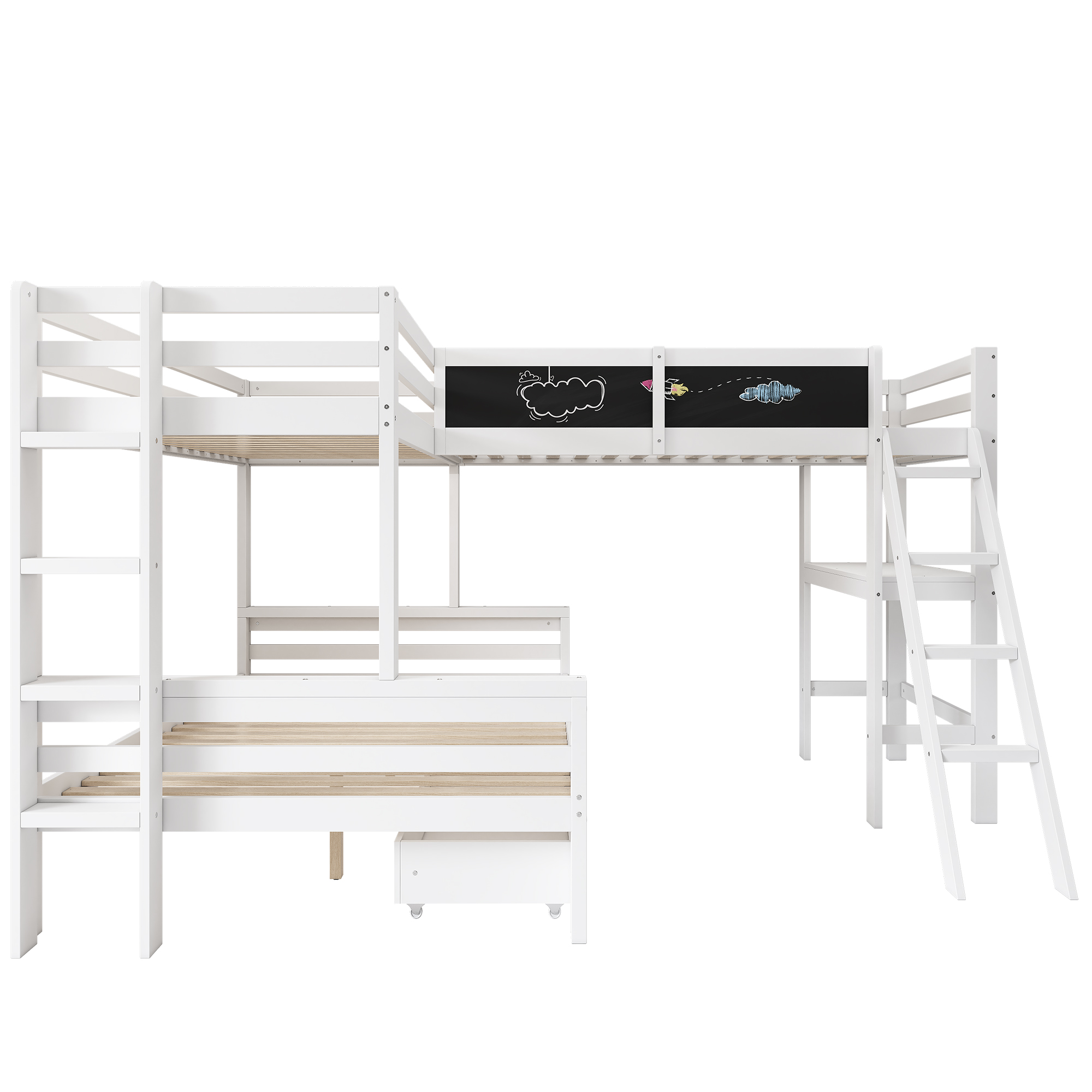 Lit enfant, avec tiroirs, 140 x 200 cm, bois massif, blanc - vue 7