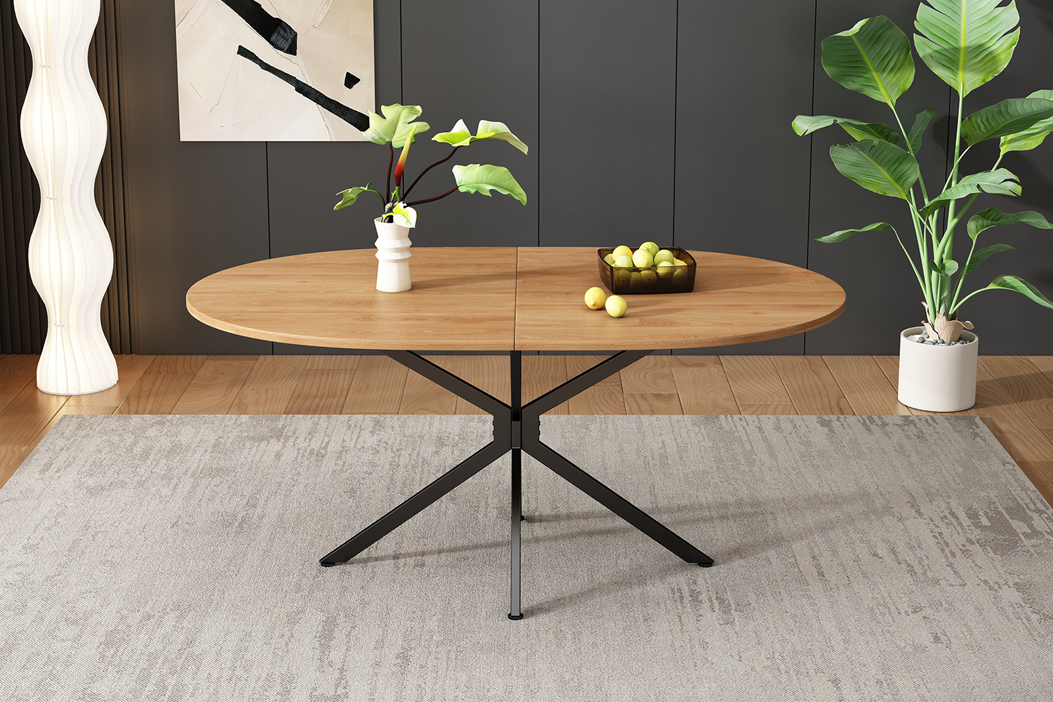 Table à manger, 120 x 80 x 75,5 cm, métal et MDF, bois naturel - vue 8