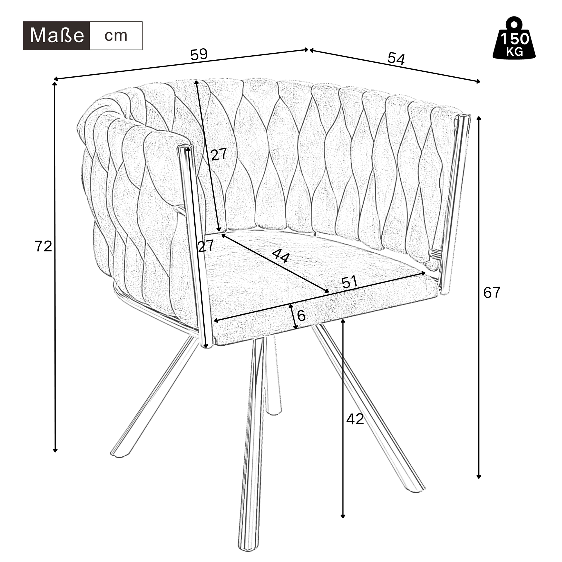 Chaise de salle à manger, 1 pièce, métal et velours, rose - vue 6