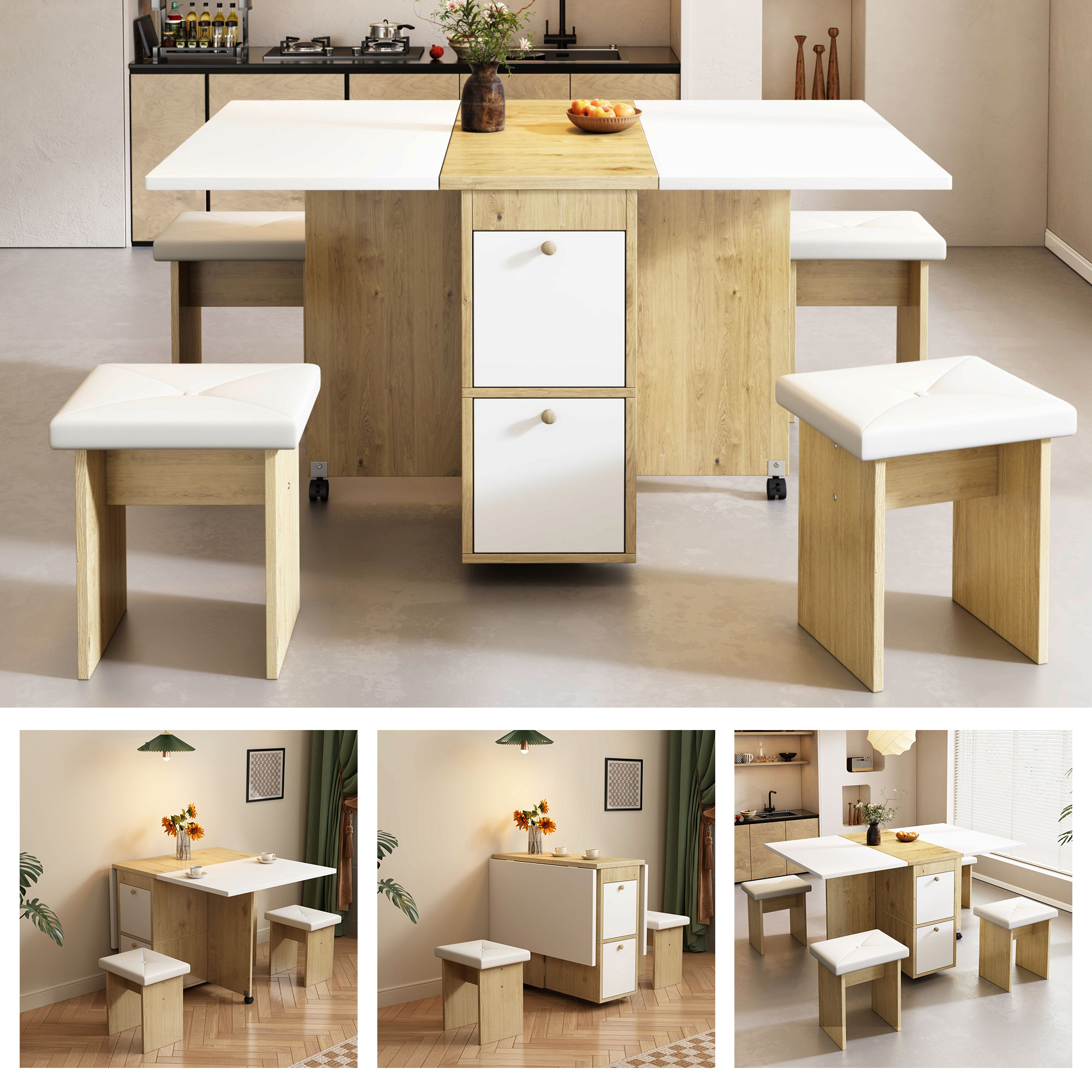 Esstisch-Set, (mit Esstisch, 4 Stühlen), klappbare
