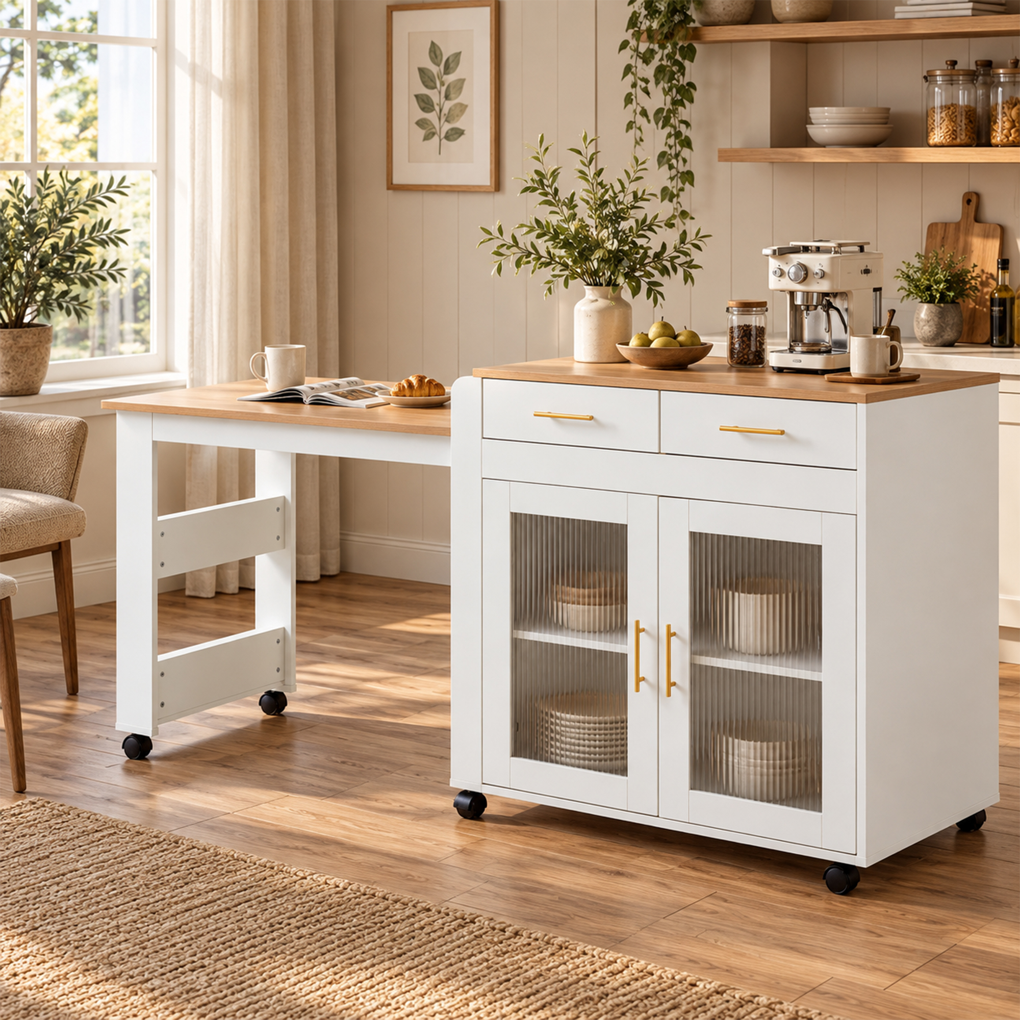 Îlot de cuisine, ports USB, 177 x 60 x 89,5 cm, panneaux de particules, blanc - vue 3