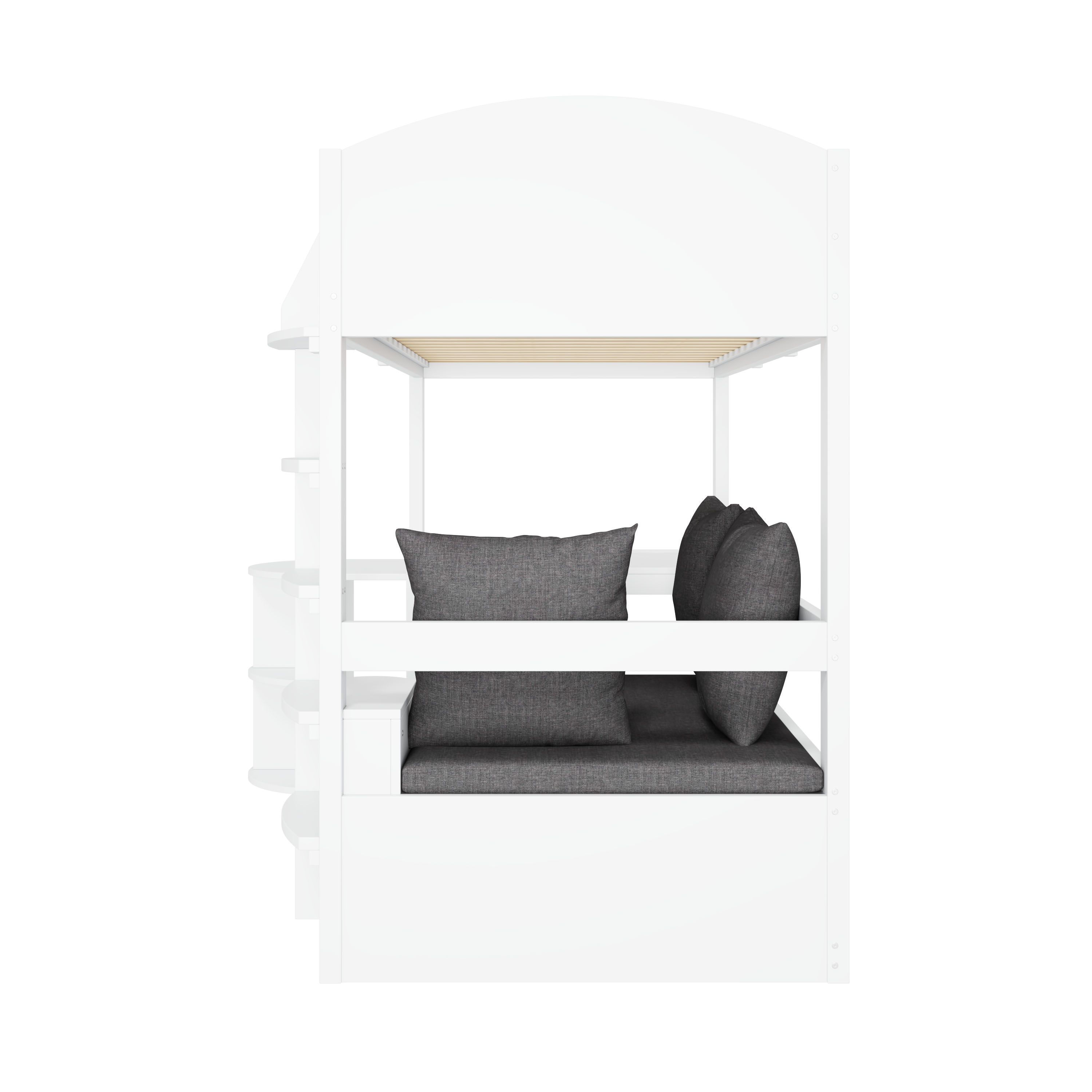 Lit mezzanine, extensible, rangement intégré, 206 x 98 x 181 cm, bois massif, blanc - vue 3