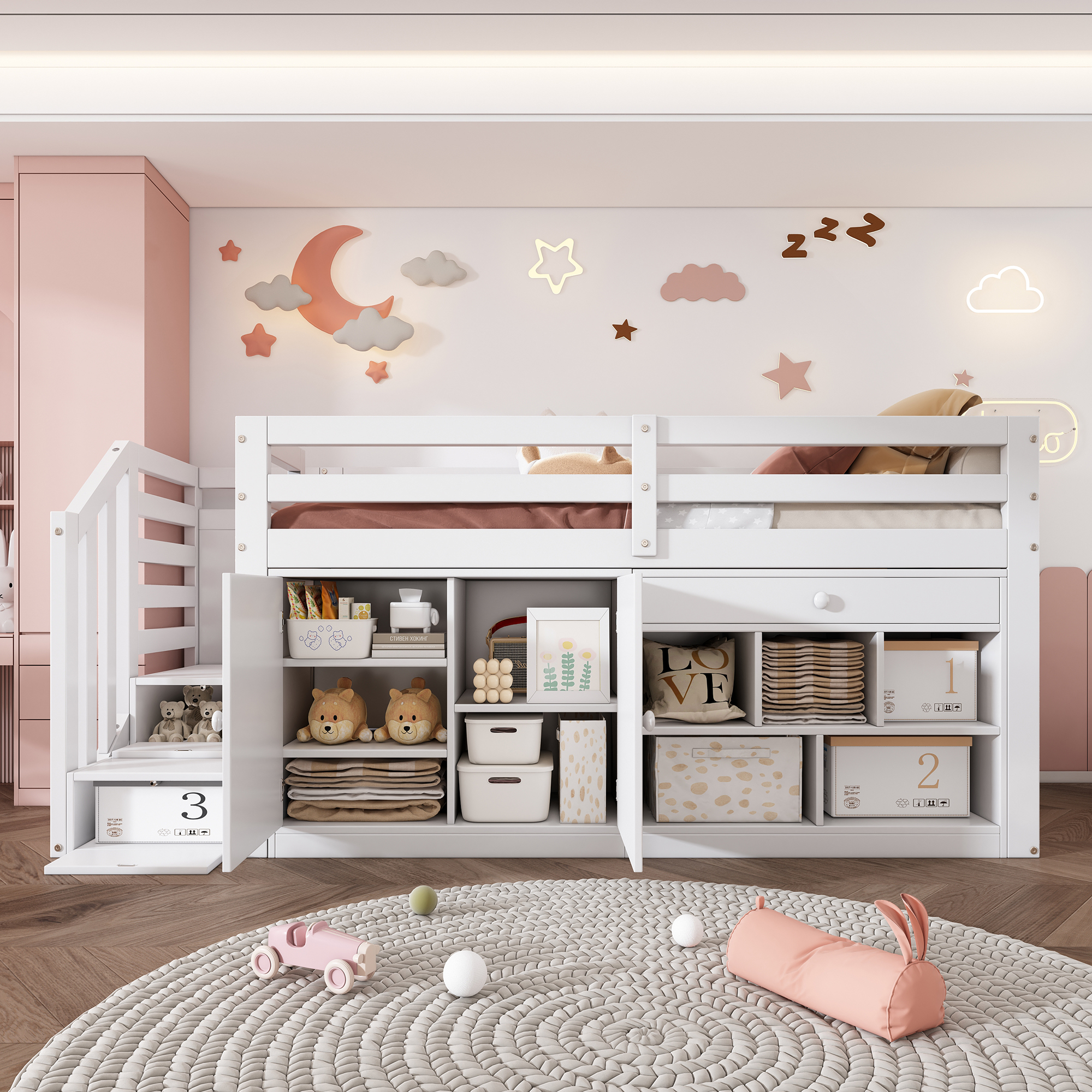 Lit enfant, avec tiroirs, 90 x 200 cm, bois massif, blanc - vue 5