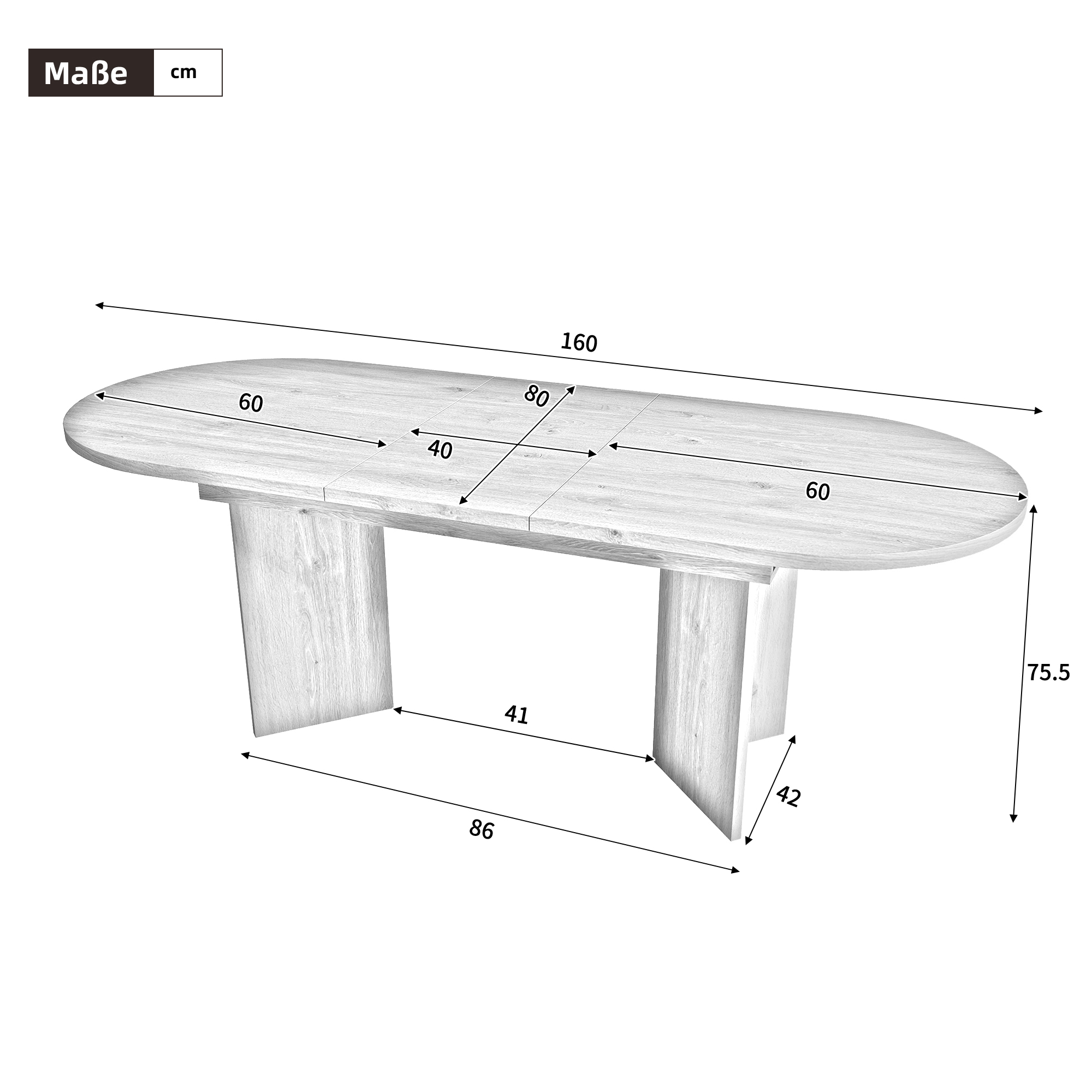Table à manger pliante et extensible en MDF, plateau 18 mm, 4 à 8 personnes - vue 5