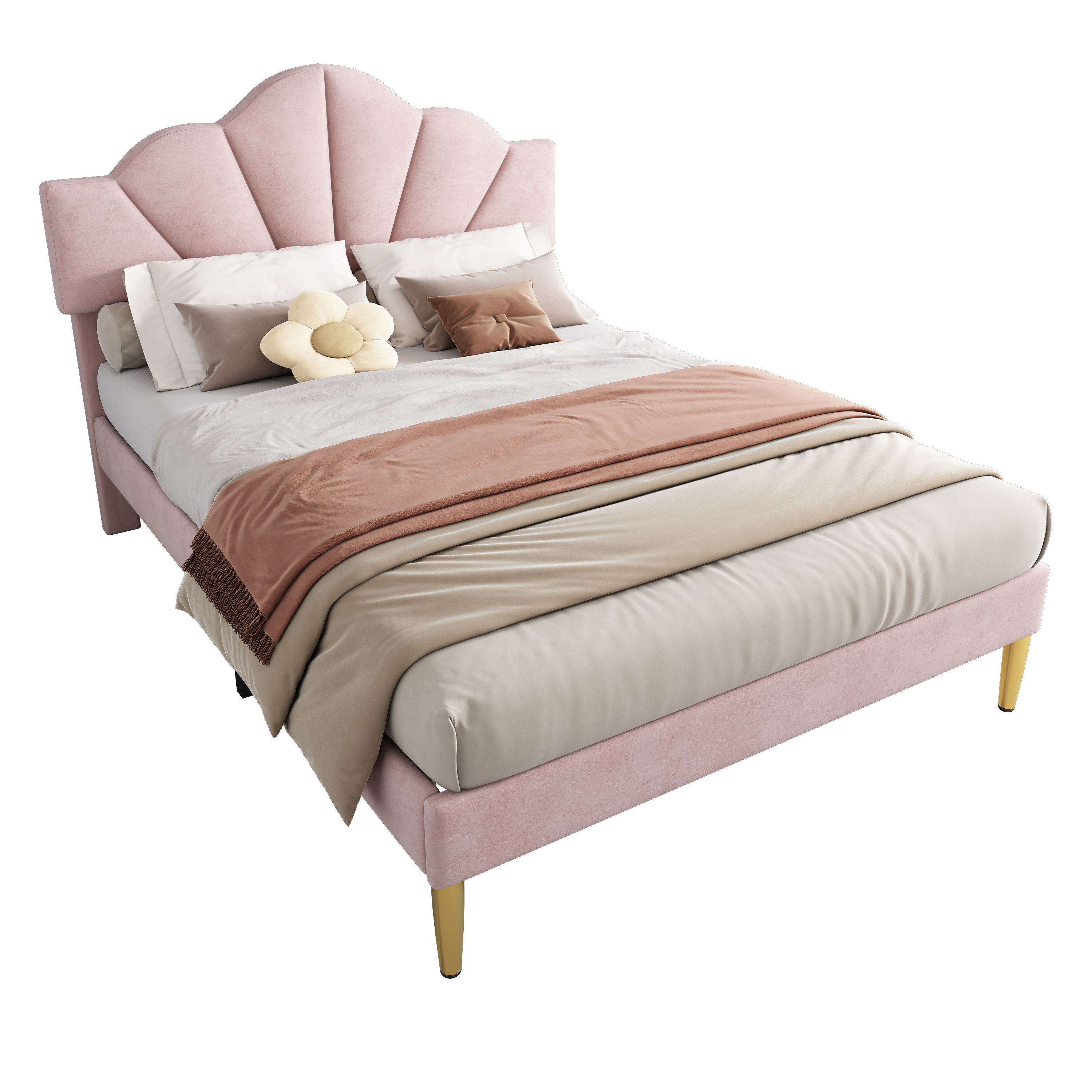Lit, assise rembourrée, tête de lit, 140 x 190 cm, velours, rose - vue 7