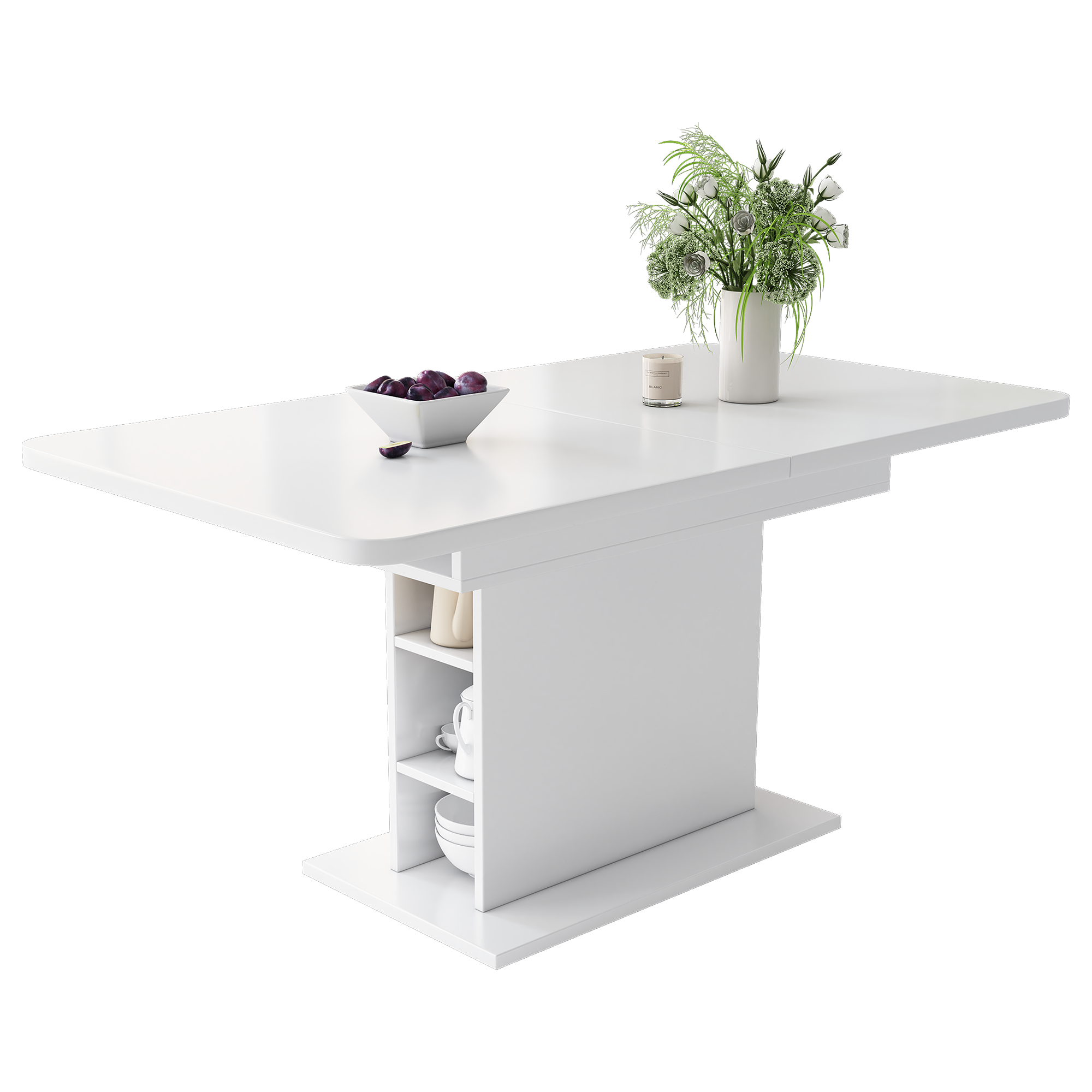 Ensemble table et chaises, 5 pièces, 1 table + 4 chaises, table et 4 chaises, panneaux de particules, blanc - vue 6