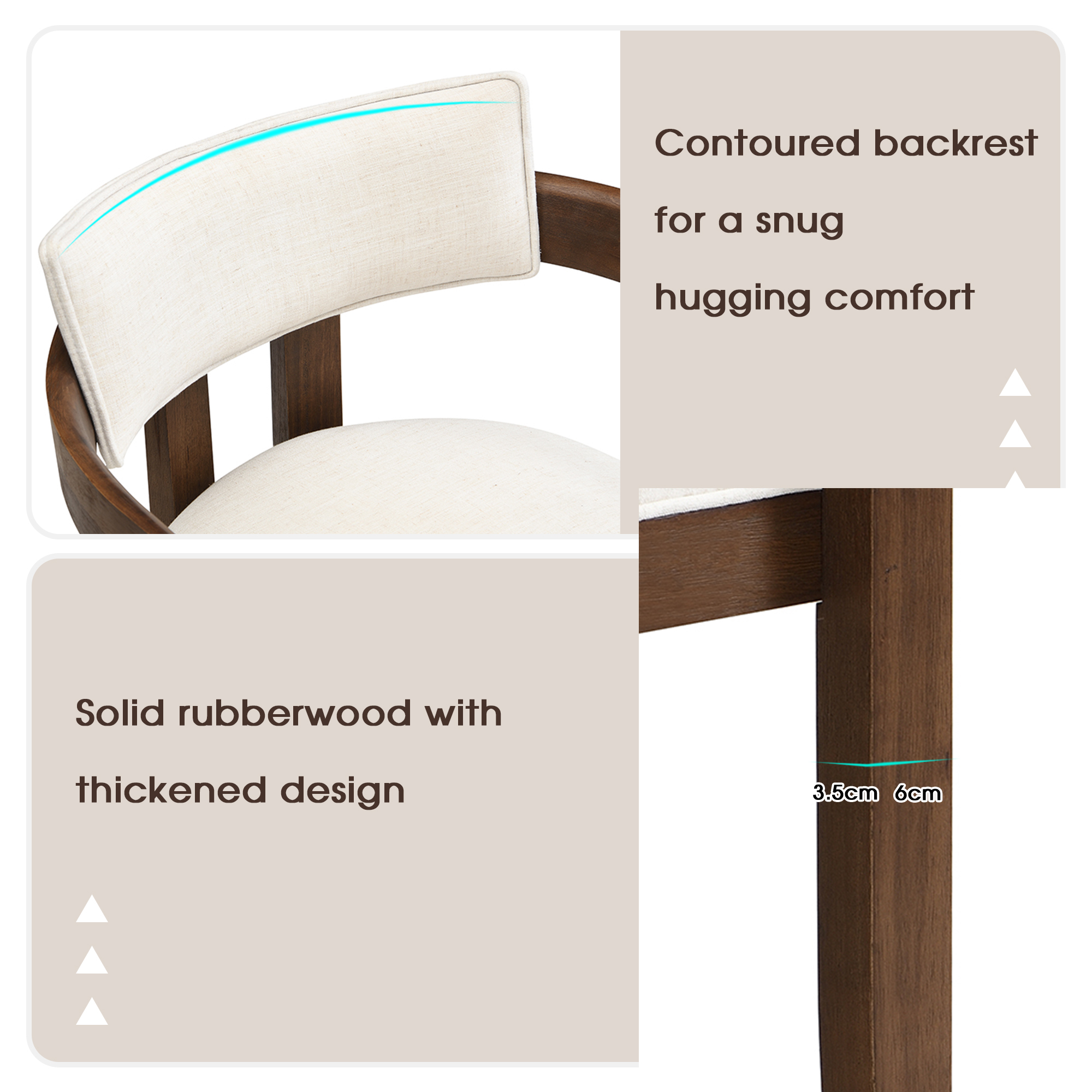 Chaise avec accoudoirs en bois massif, tissu lin naturel, design classique élégant, pour salle à manger et salon, confort supérieur, durabilité, style intemporel, facile montage, stabilité, utilisation polyvalente - image 21
