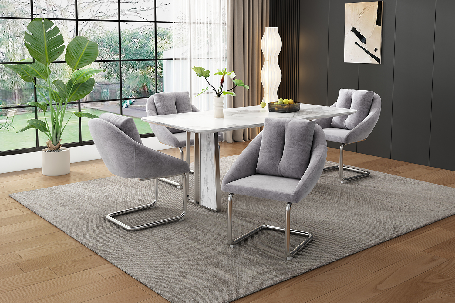 Chaise de salle à manger en velours avec cadre en - image 7