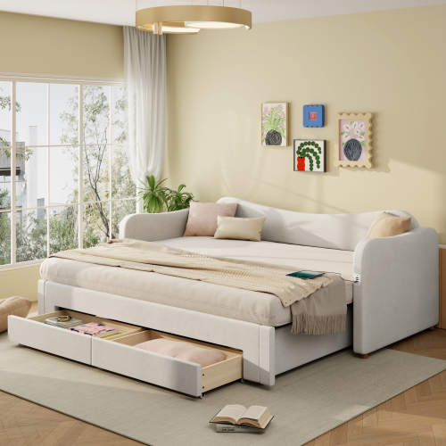 Tiroirs de rangement sous le lit banquette