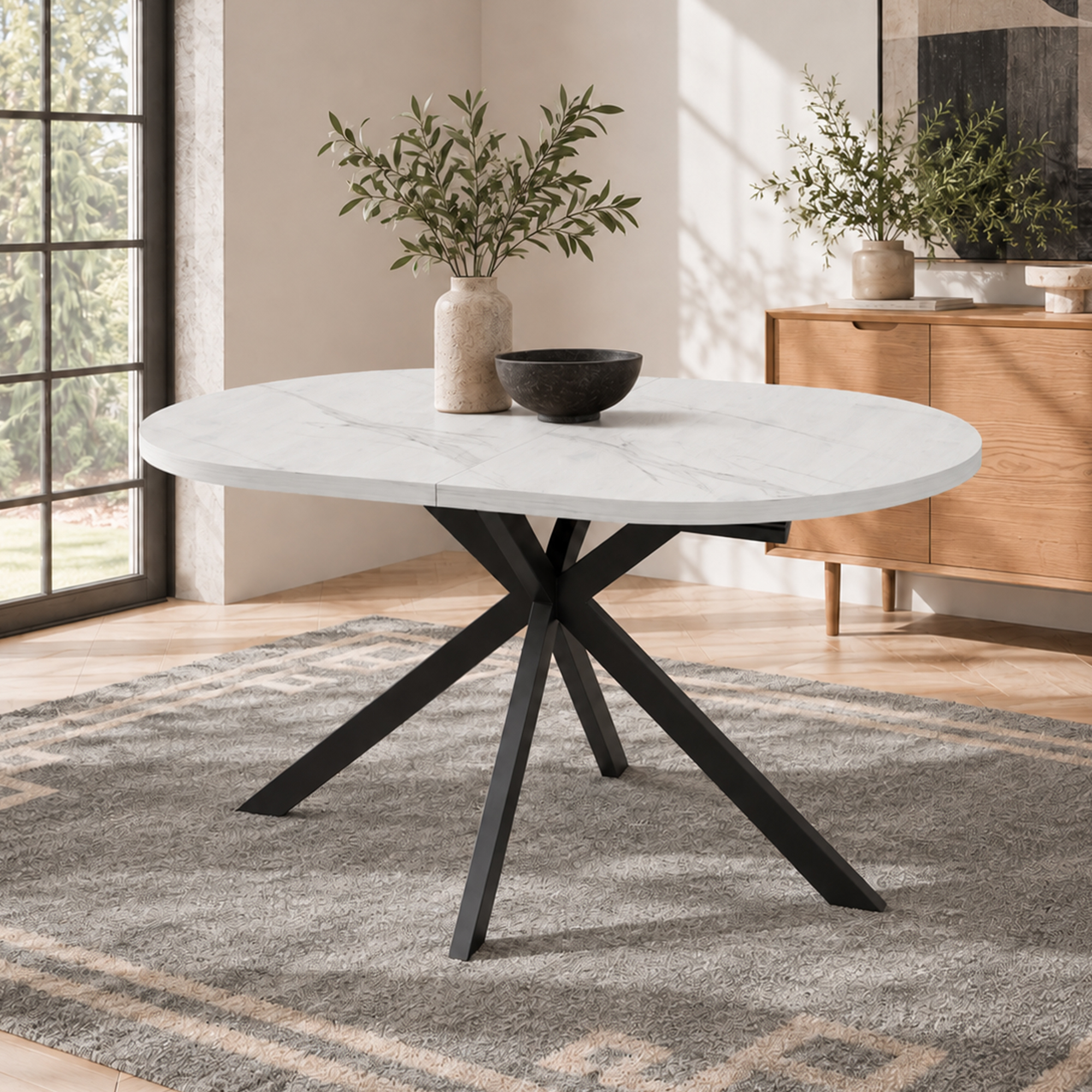 Table blanche dans sa configuration compacte