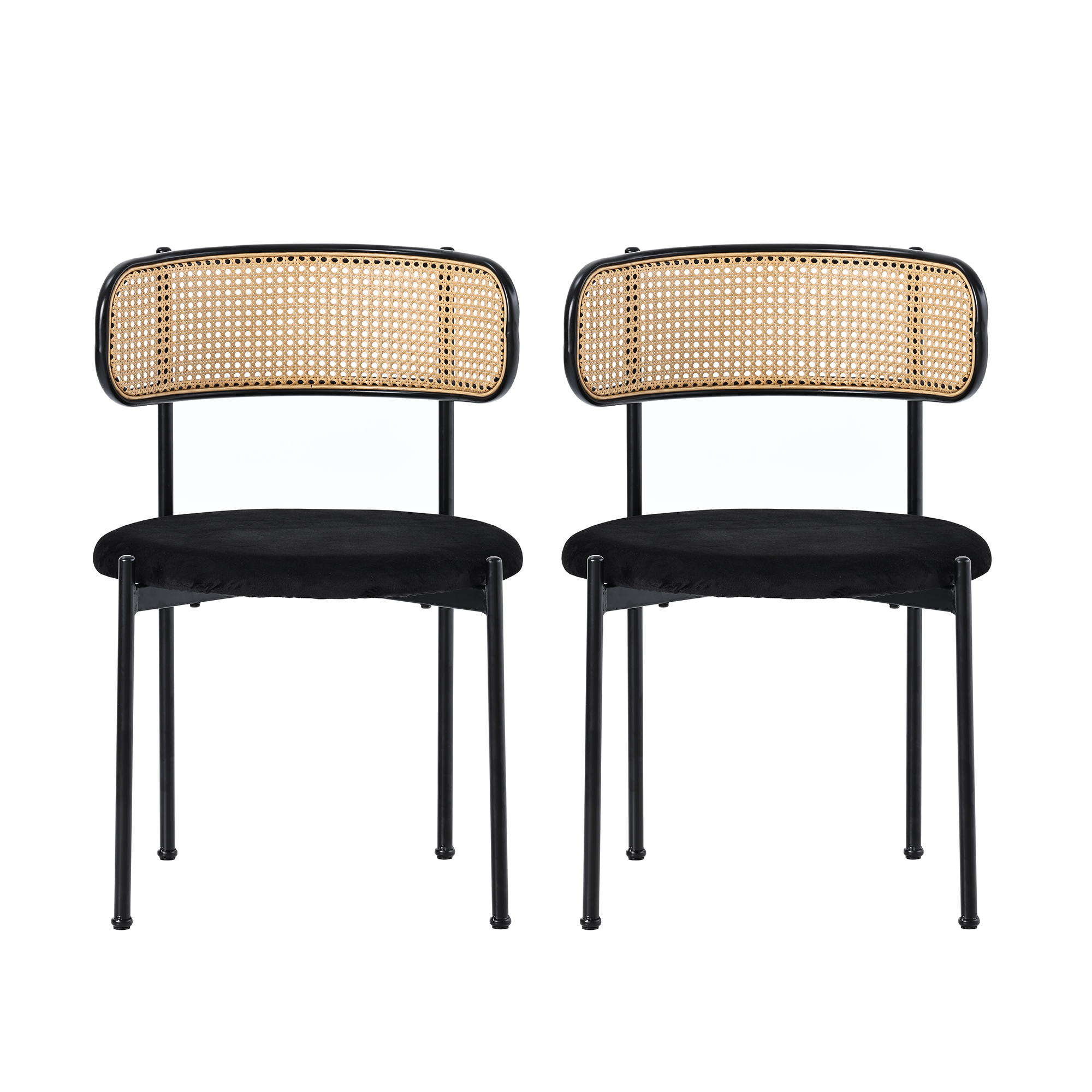 Chaise de salle à manger, lot de 2, détails en rotin, métal, noir - vue 4