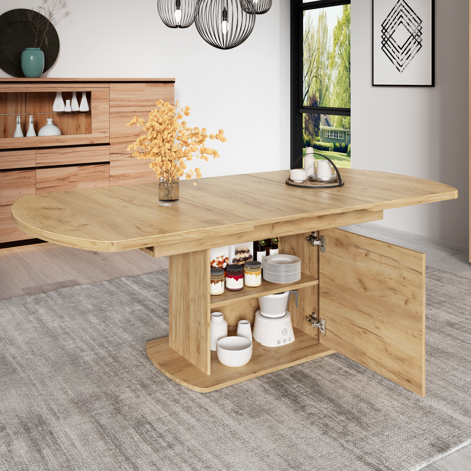 Table à manger ovale extensible effet chêne