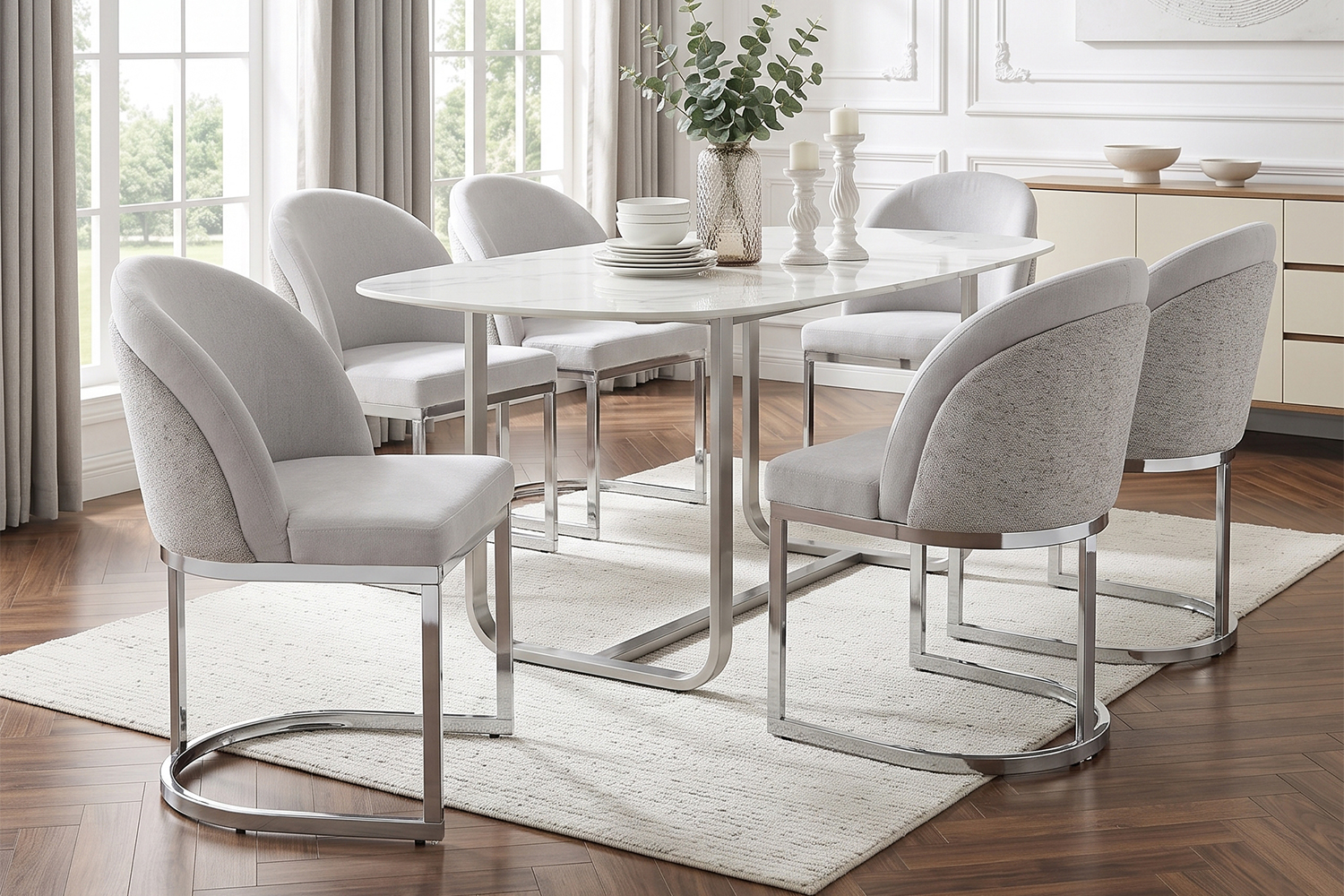 Chaise de salle à manger double dossier, mousse 25D, tissu chenille, pieds métal galvanisé miroir, cadre renforcé, pour salle à manger et salon, design haut de gamme, confort durable, style luxueux, stabilité - image 24