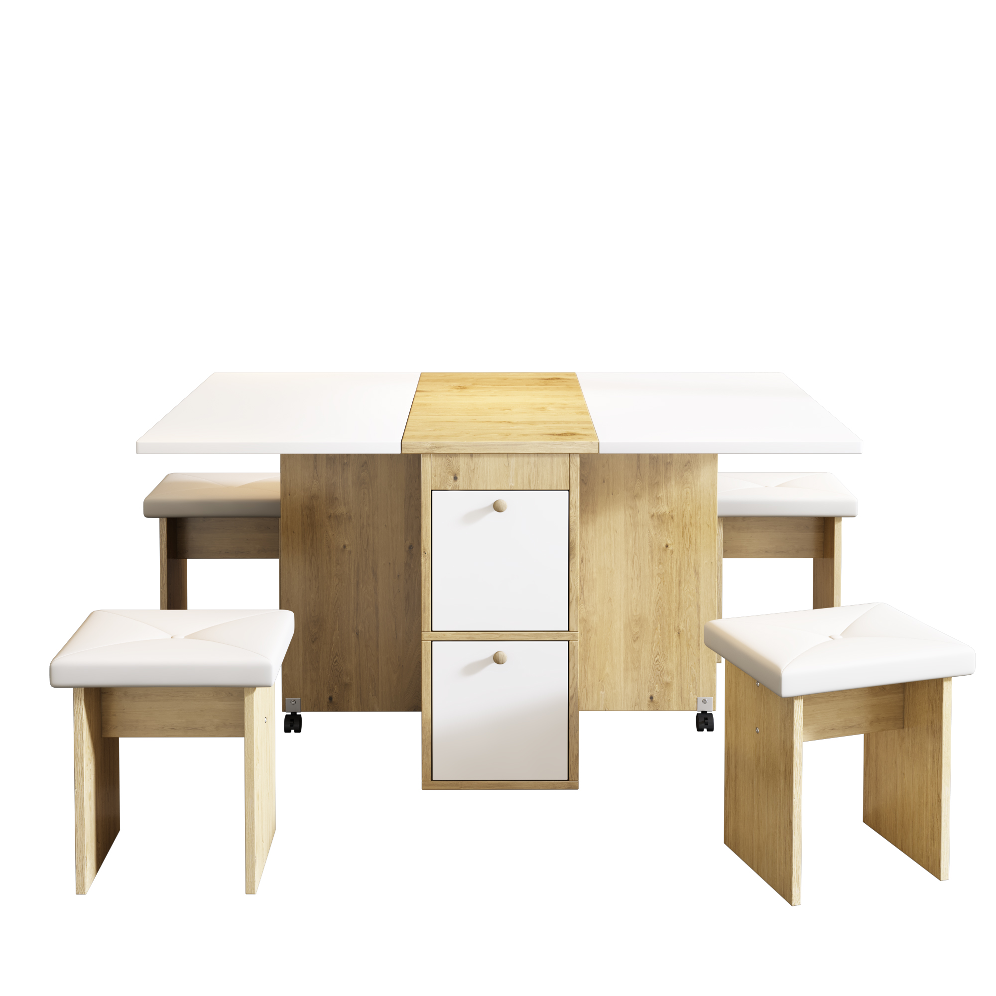 Ensemble table et chaises, 5 pièces, 1 table + 4 chaises, extensible, pliable, 120 x 80 x 75 cm, panneaux de particules, blanc - vue 6