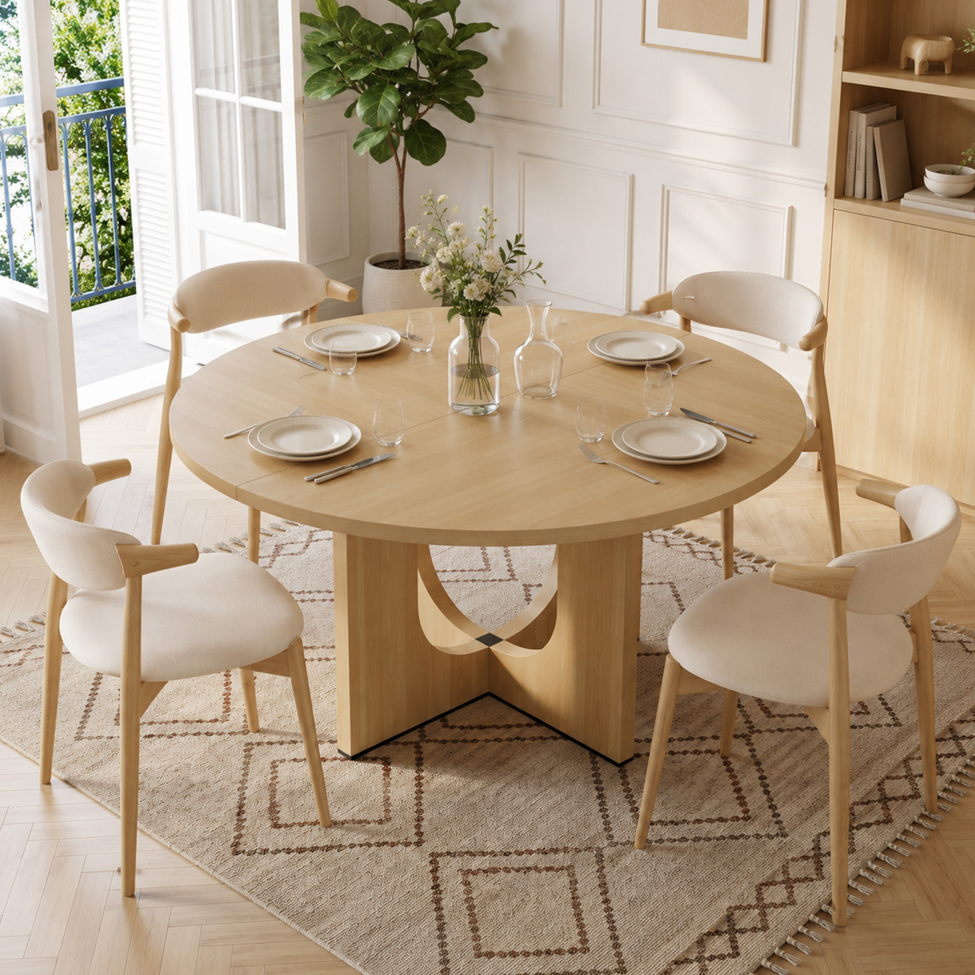 Table à manger, rond, 120 x 120 x 75 cm, MDF, chêne - vue 2