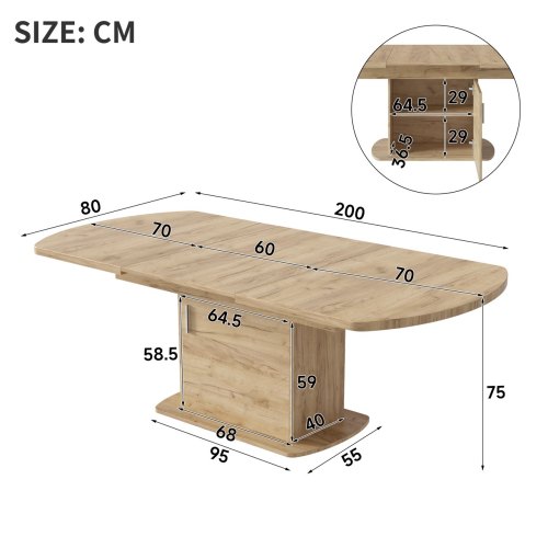 Dimensions de la table extensible avec rangements intégrés