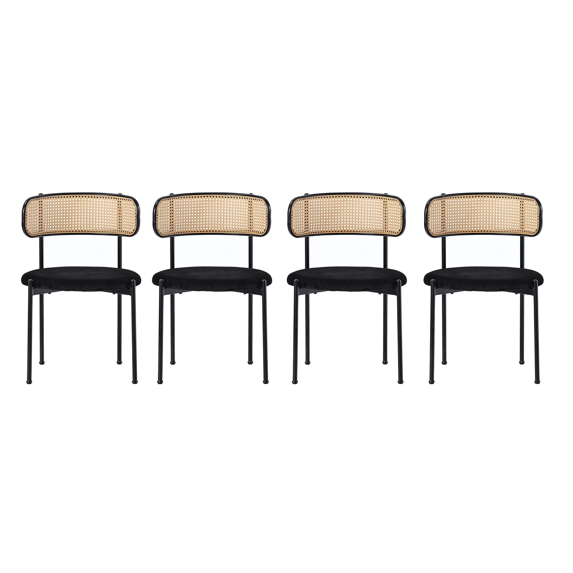 Lot de 4 chaises de salle à manger avec dossier en rotin, Noir - détails