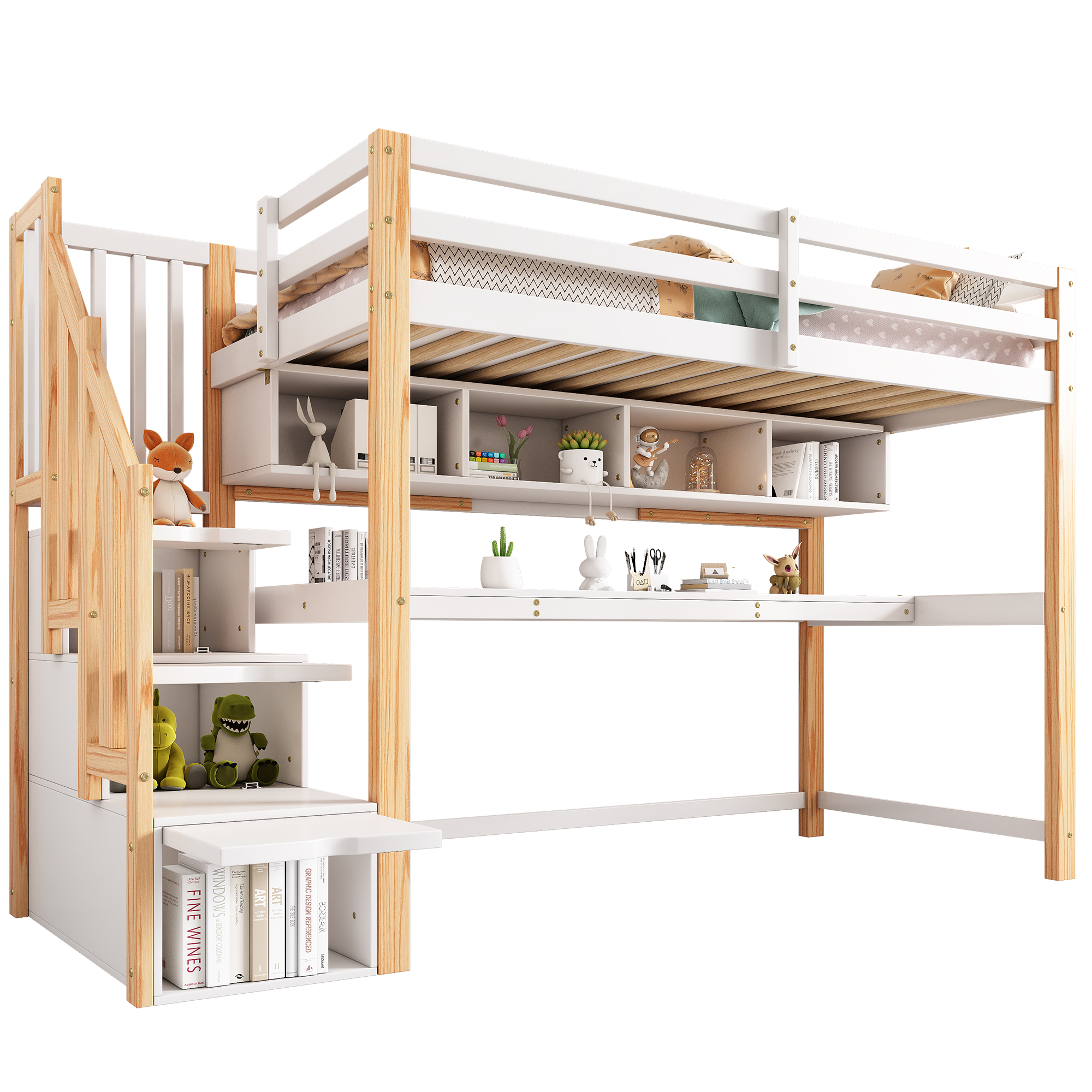 Lit enfant, 252 x 95 x 165 cm, bois massif, blanc - vue 3