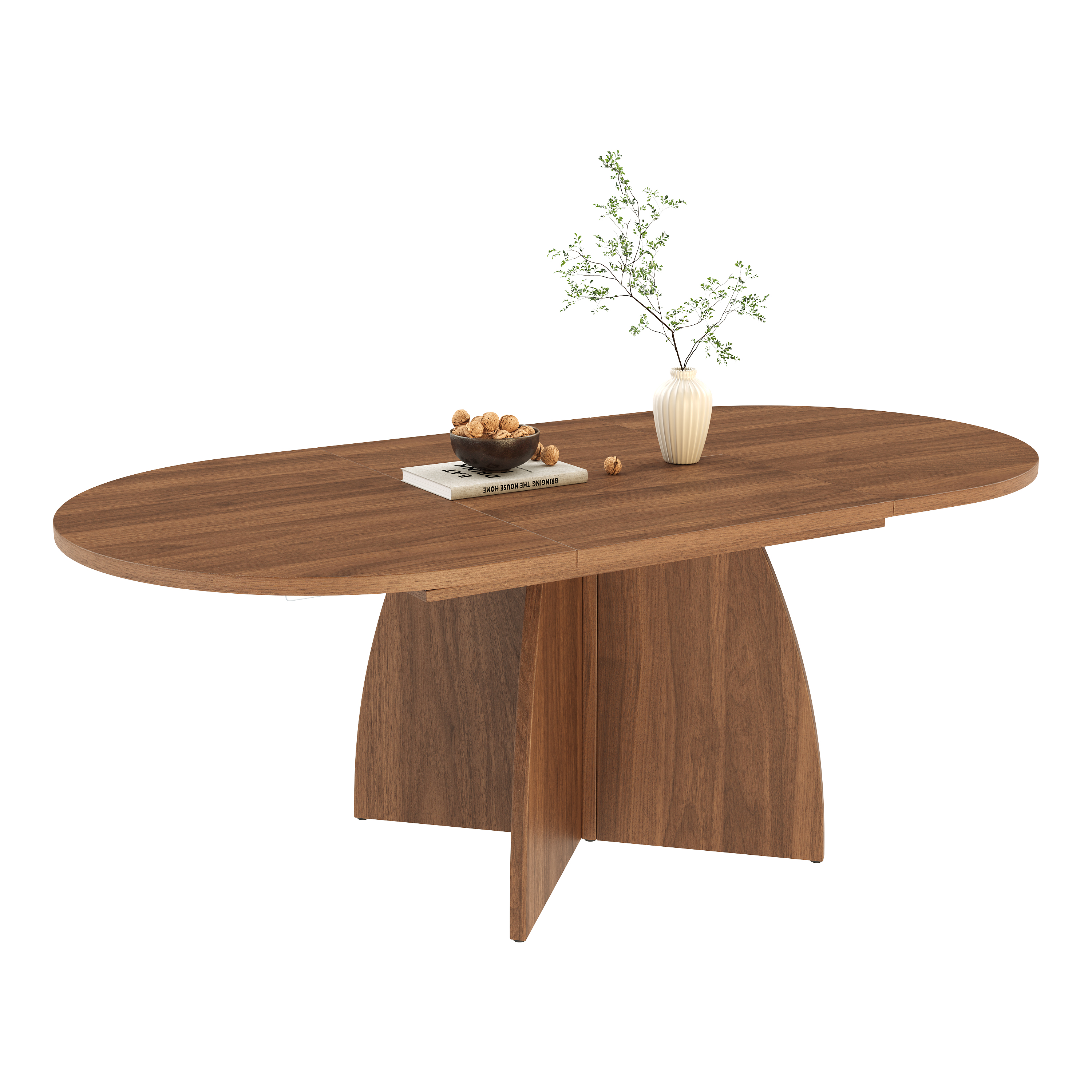 Table à manger, rond, 180 x 90 x 75 cm, bois, noyer - vue 4