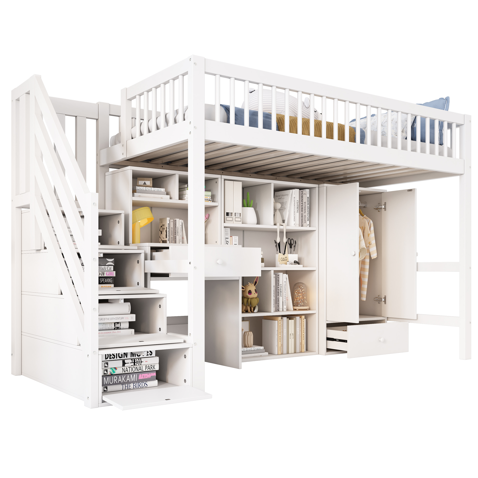 Armoire-penderie, bois massif, blanc - vue 1